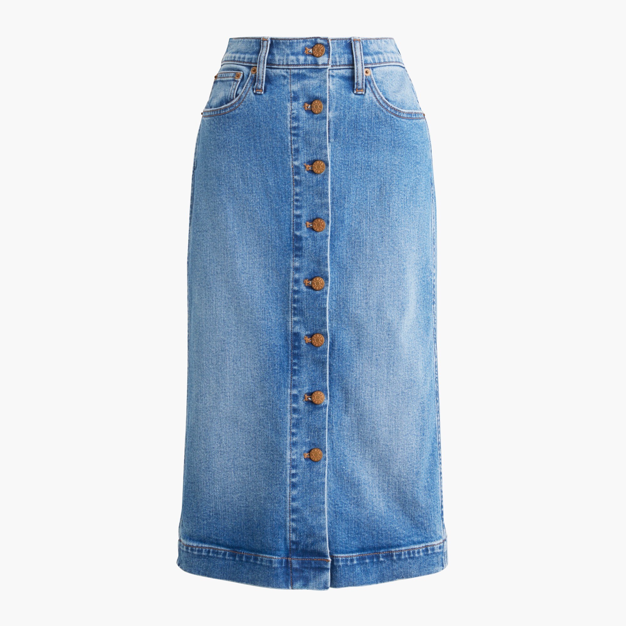 denim button-front midi skirt for women