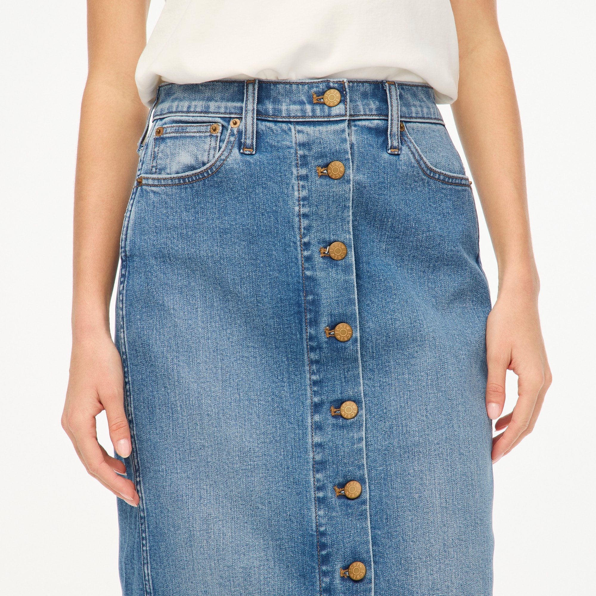 Denim button-front midi skirt