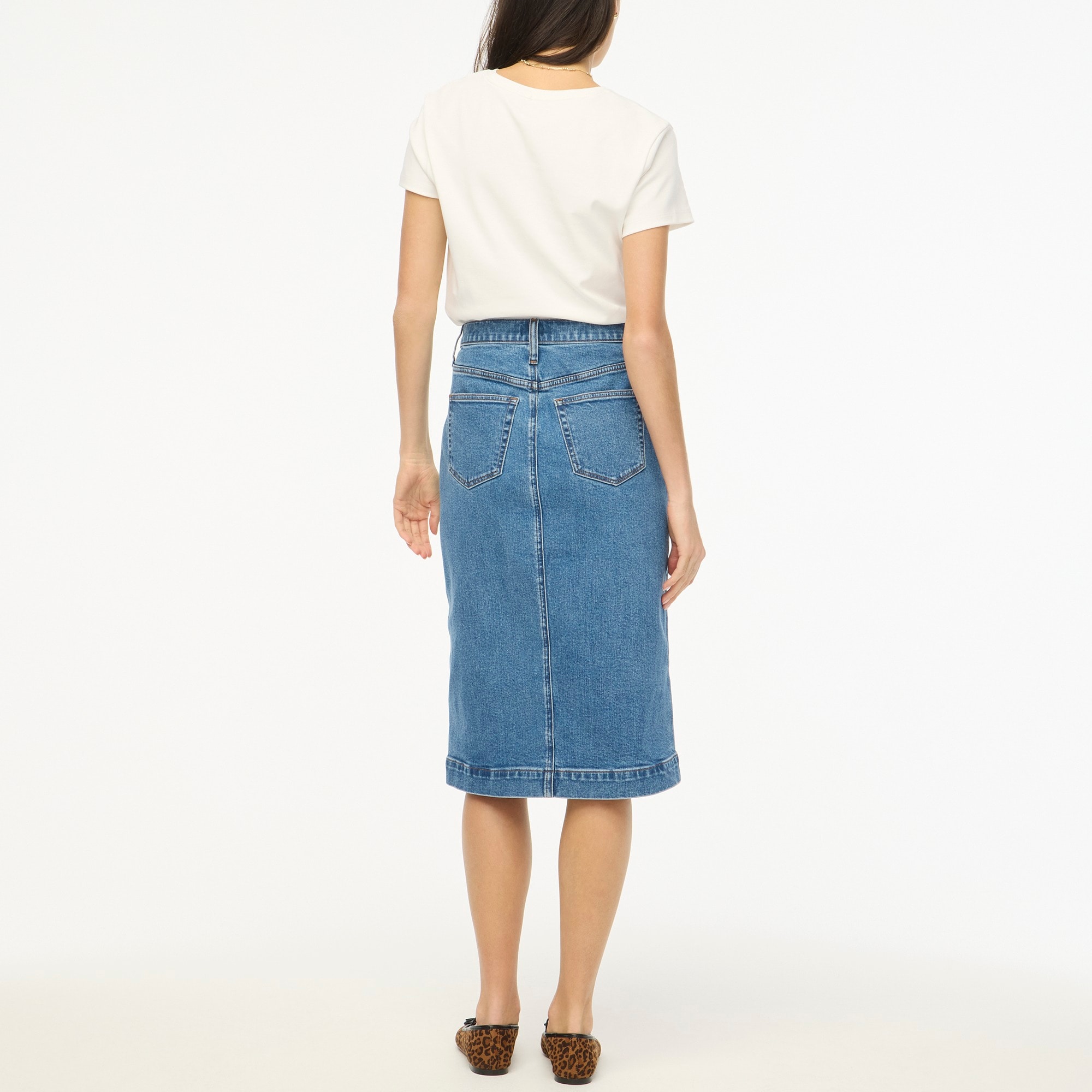 Denim button-front midi skirt