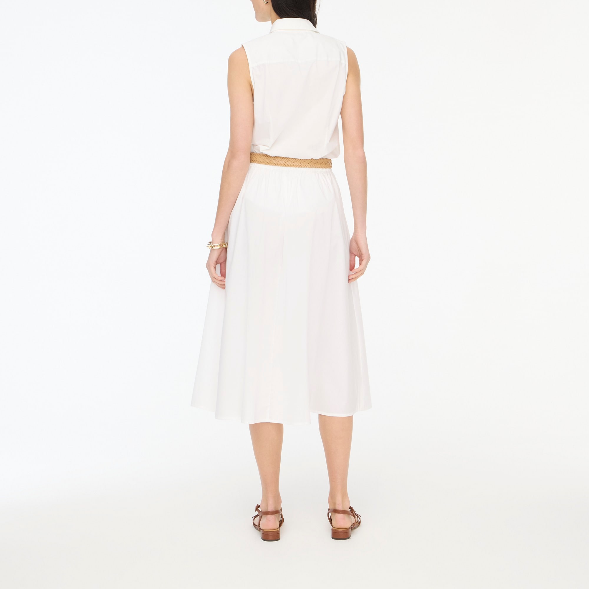 Poplin pleated midi skirt