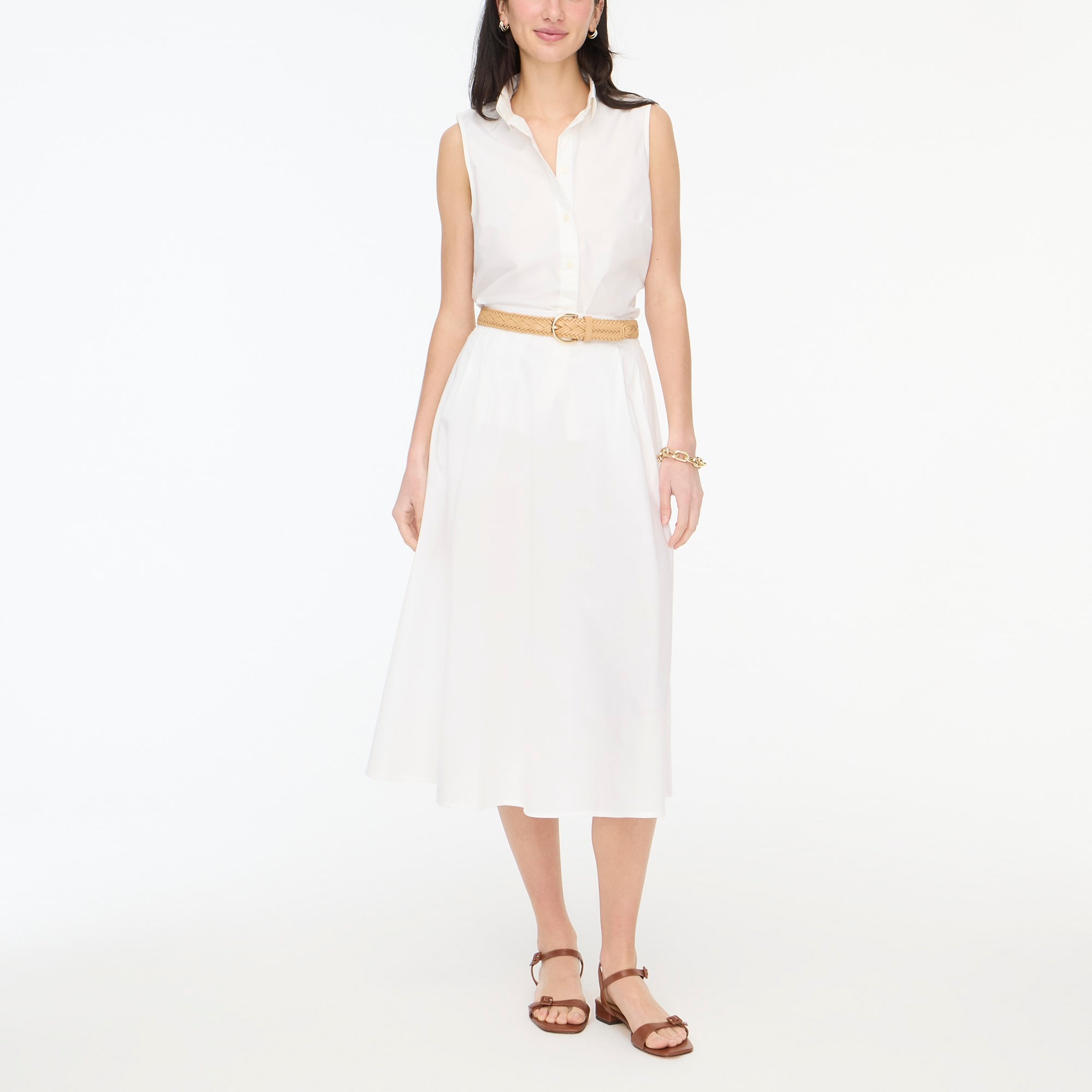Poplin pleated midi skirt
