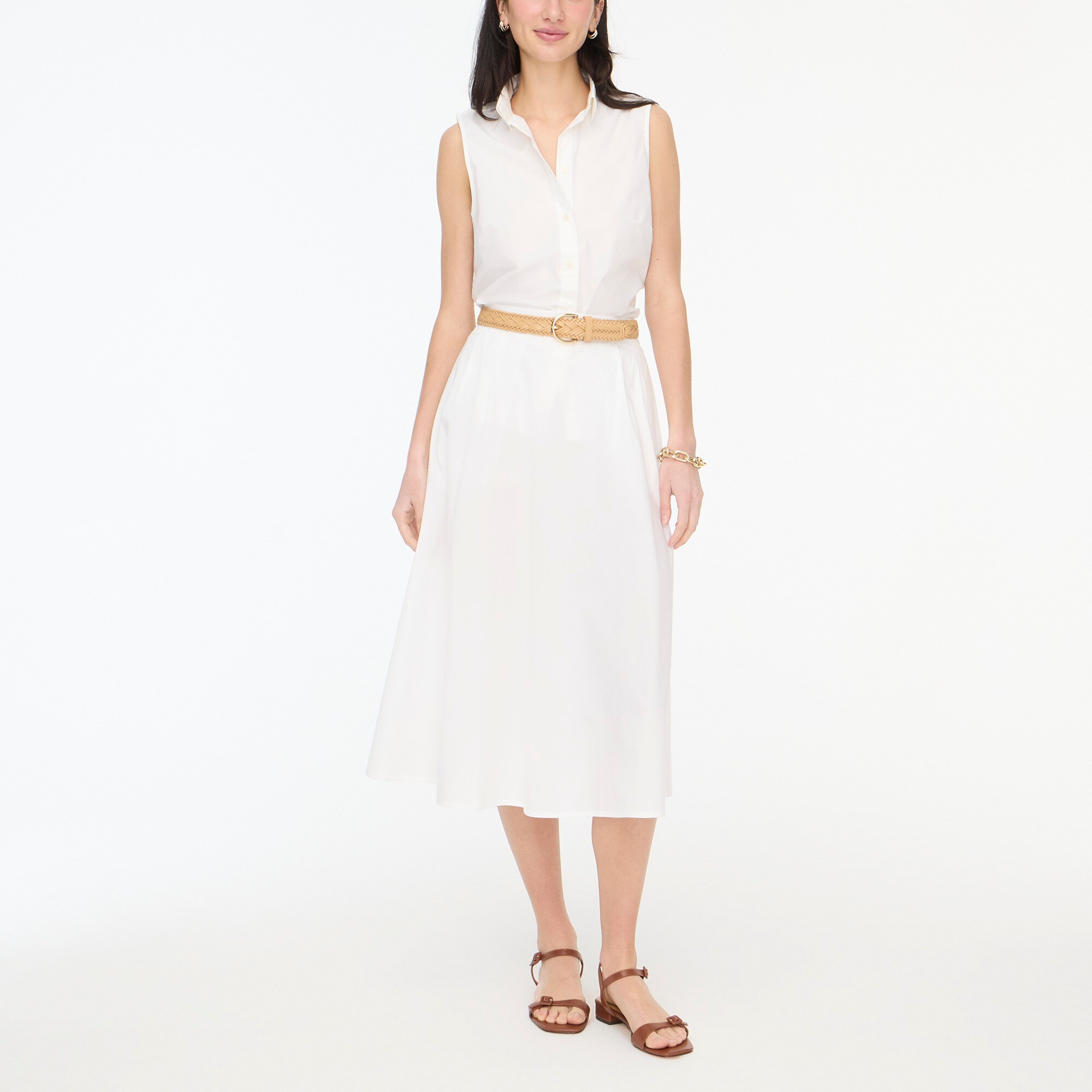 Poplin pleated midi skirt