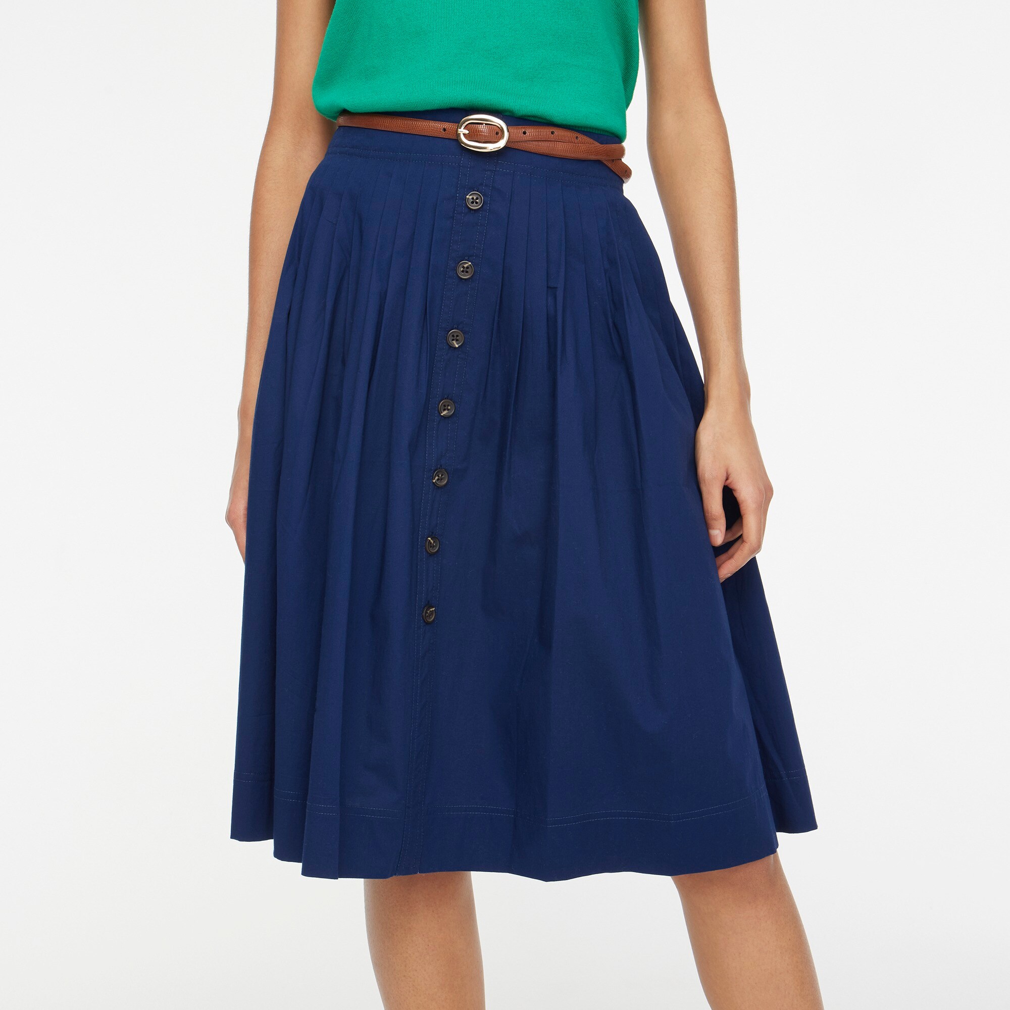 Pleated button-front midi skirt