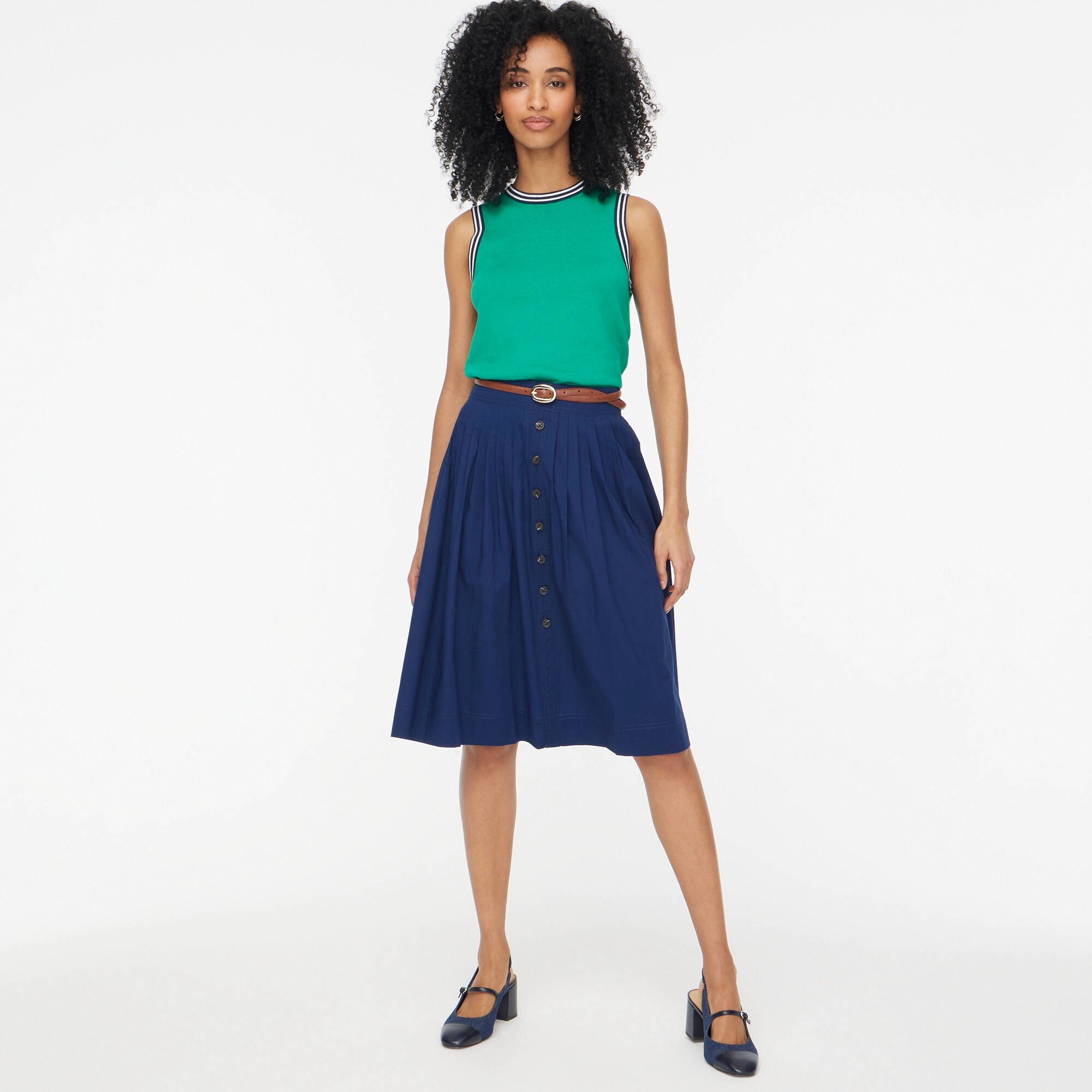 Pleated button-front midi skirt