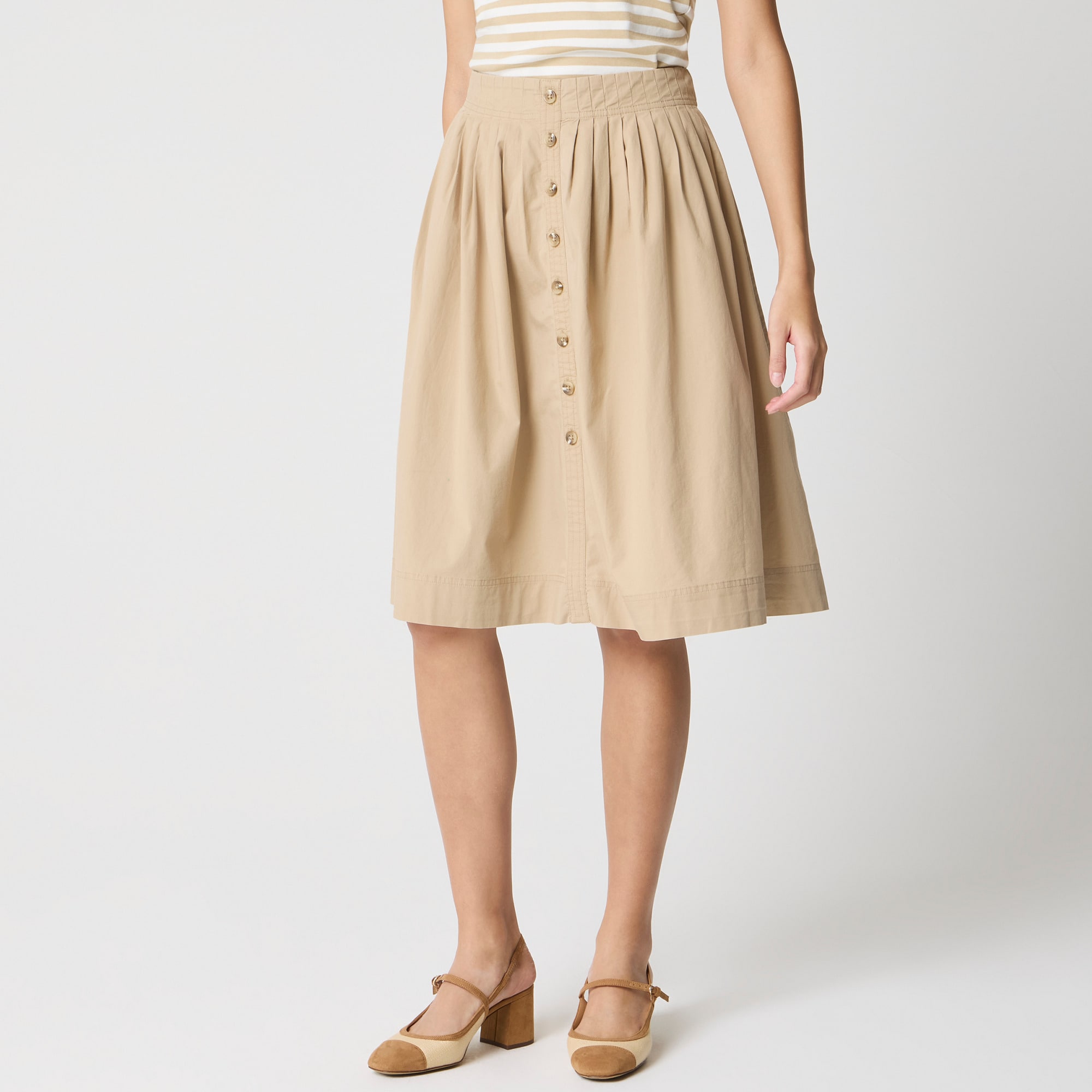 Pleated button-front midi skirt
