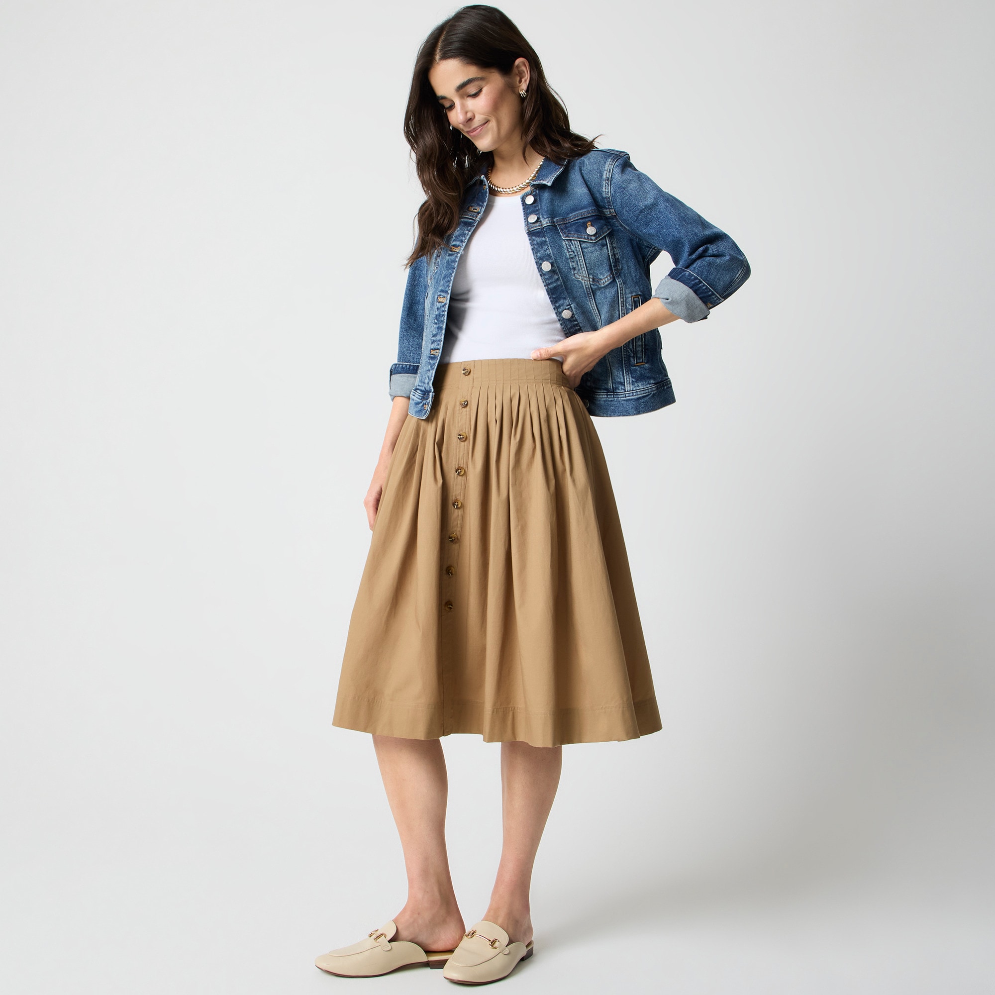 womens Pleated button-front midi skirt