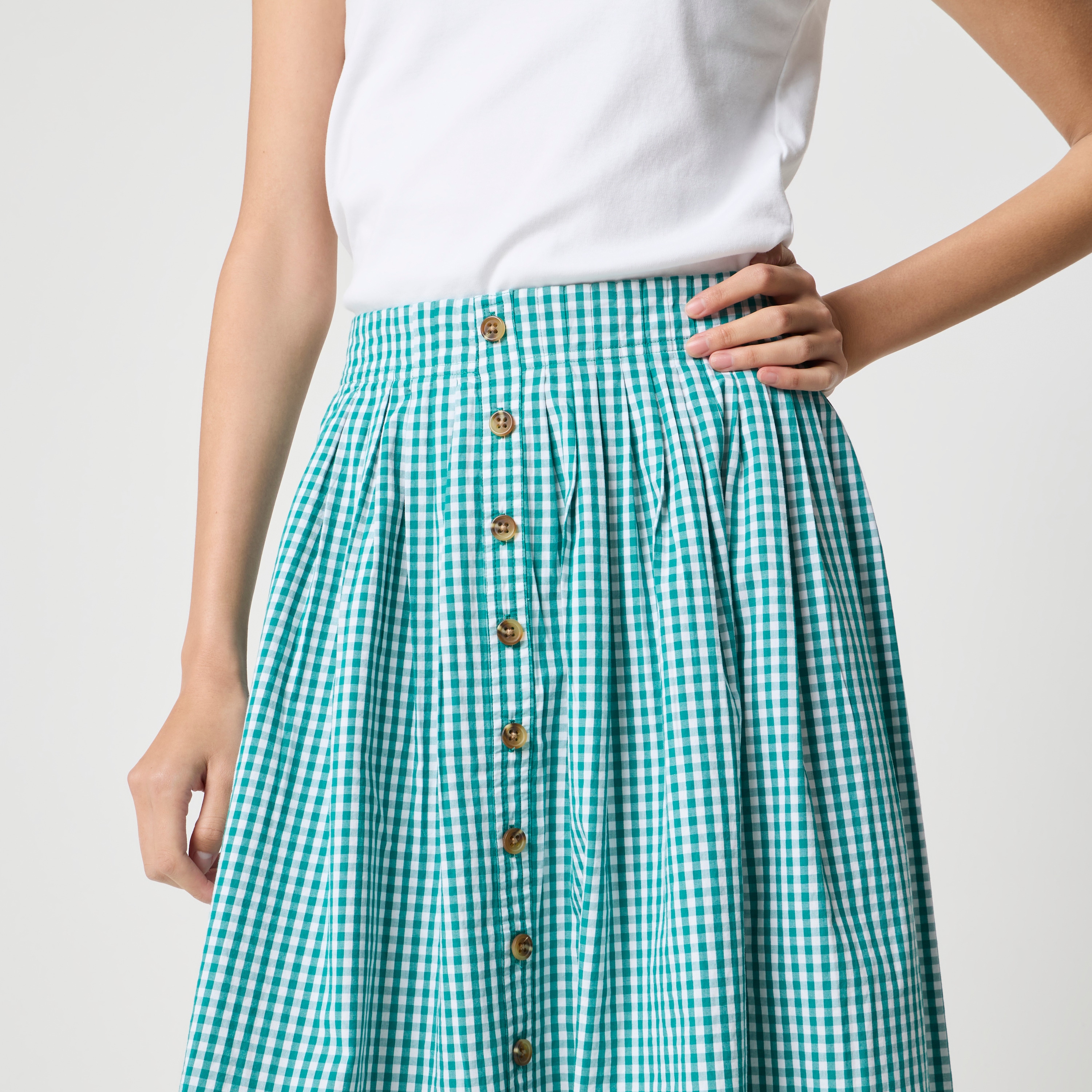 Pleated button-front midi skirt