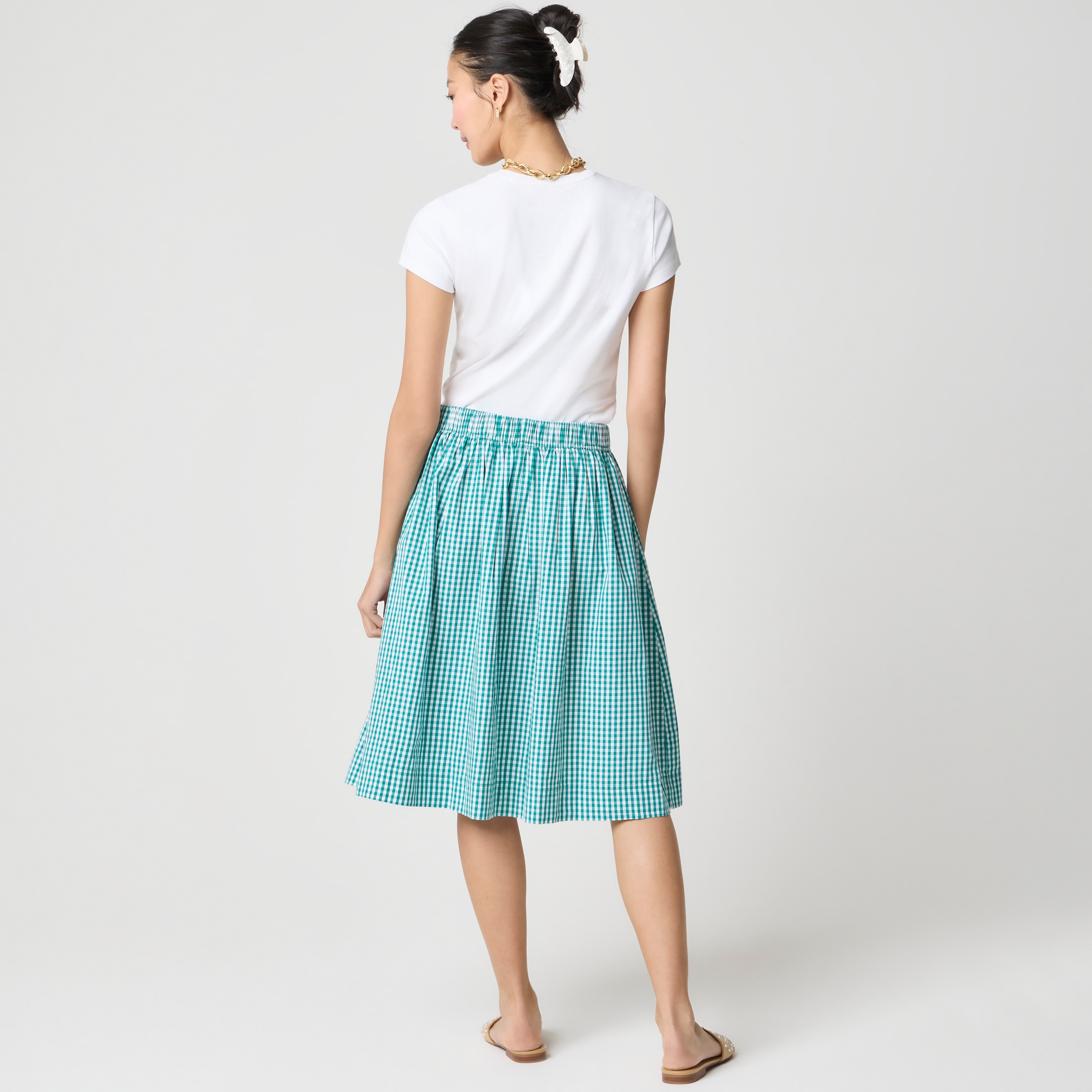 Pleated button-front midi skirt