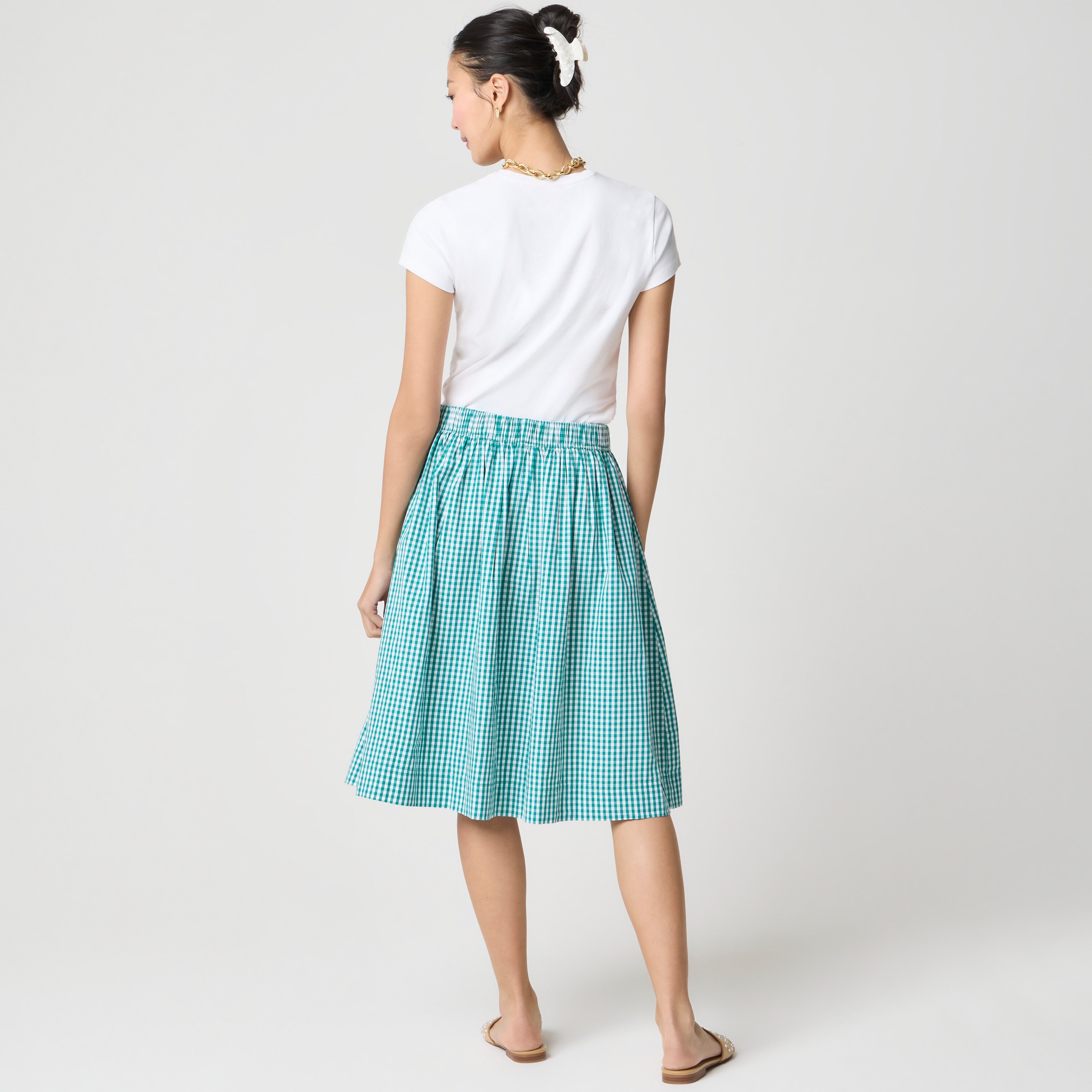 Pleated button-front midi skirt