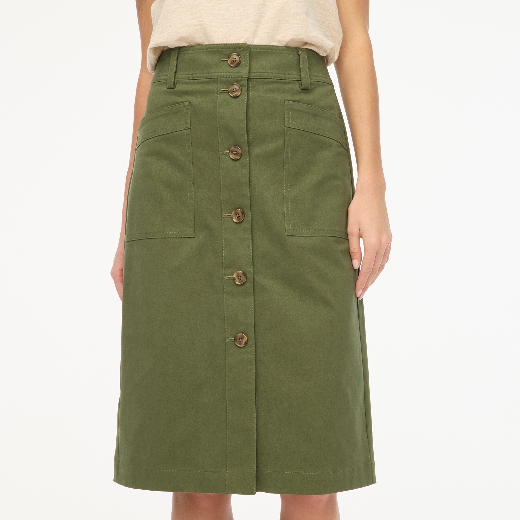 Petite utility button-front midi skirt
