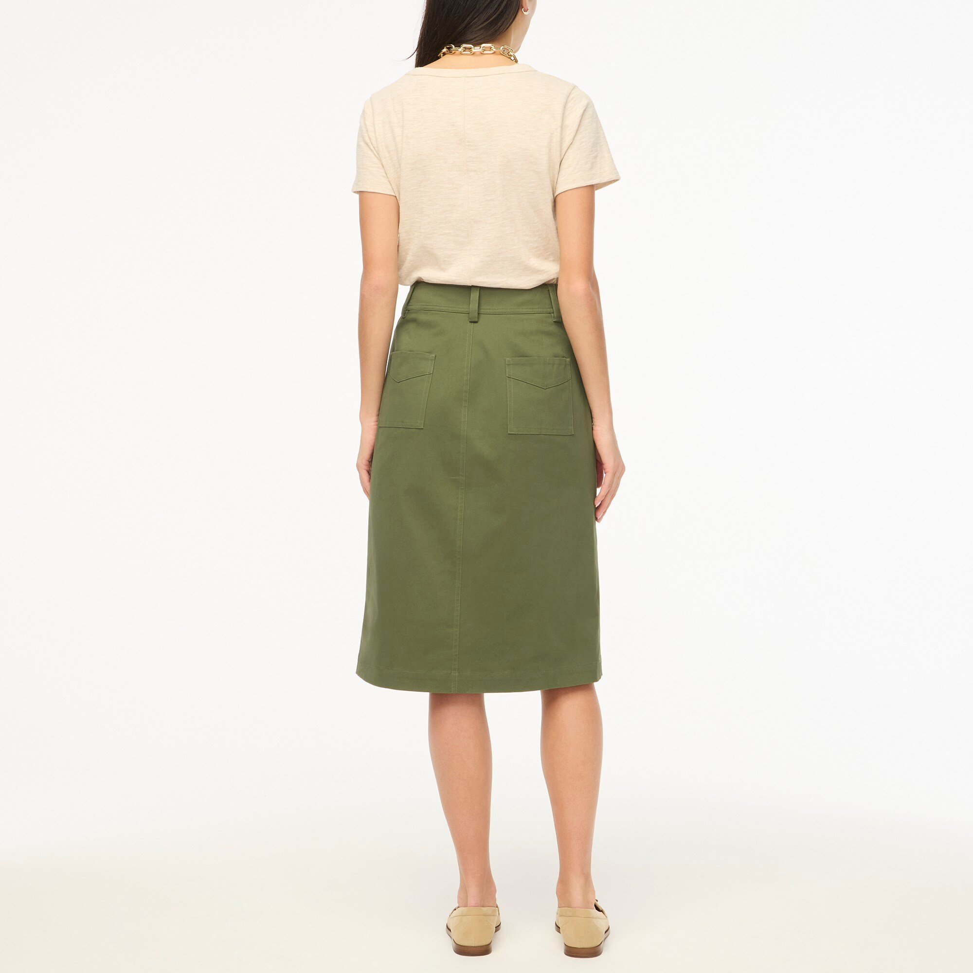 Petite utility button-front midi skirt