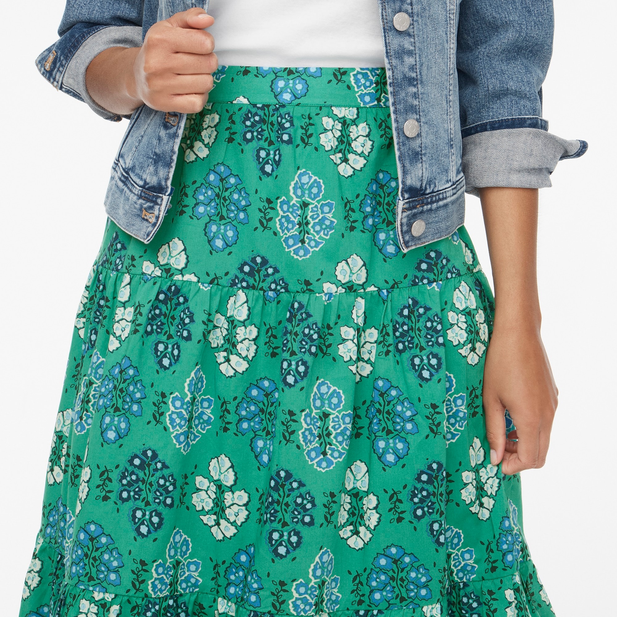 Printed tiered midi skirt
