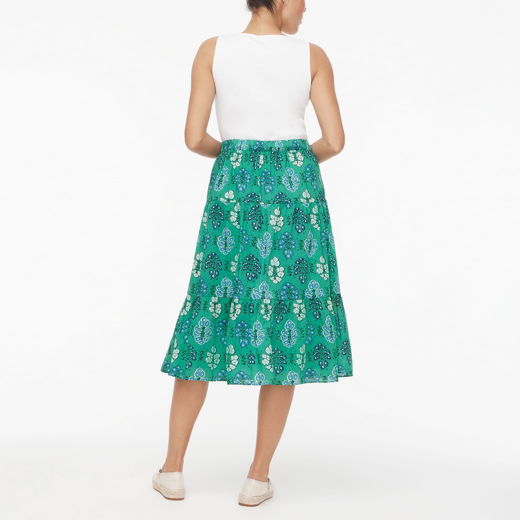 Printed tiered midi skirt