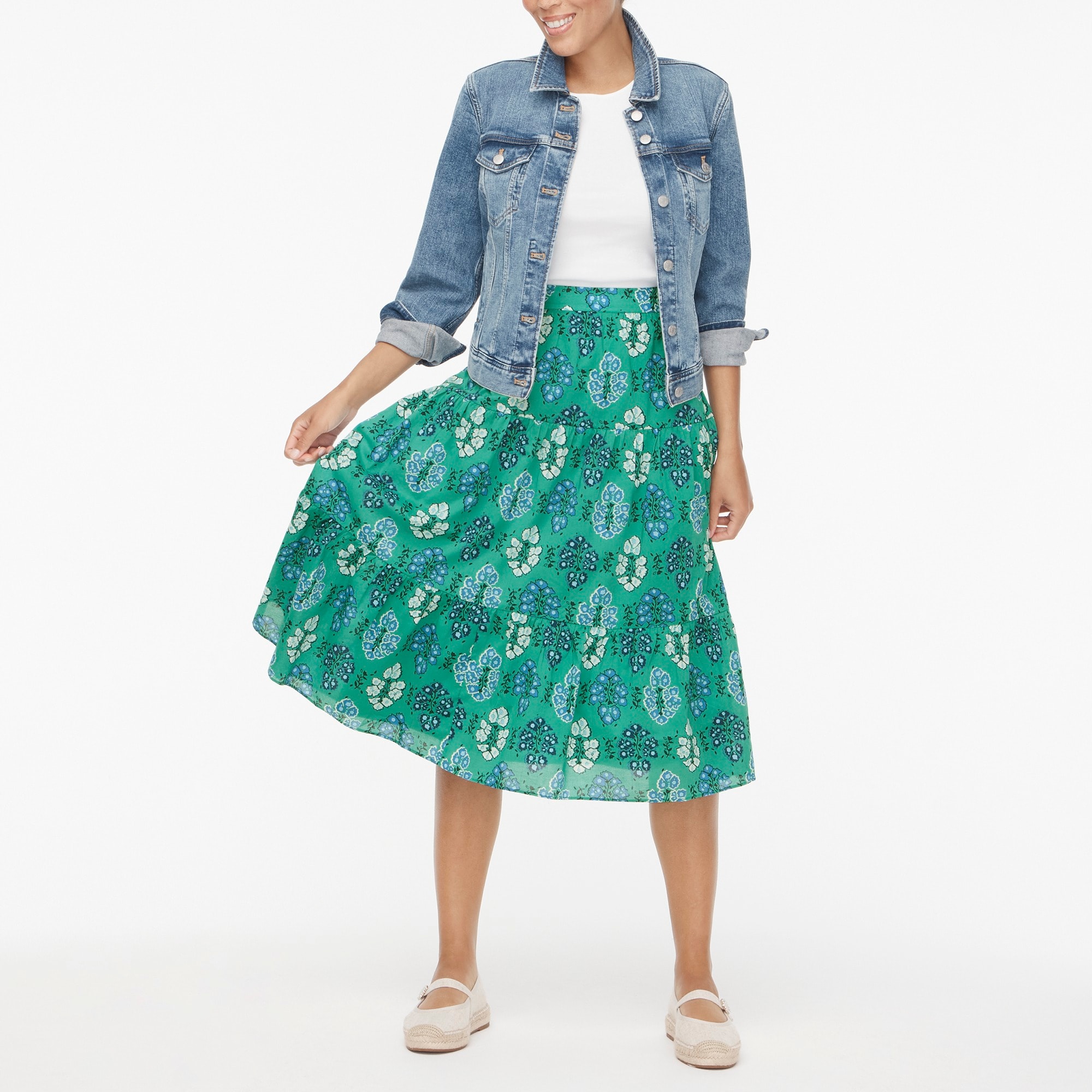 Printed tiered midi skirt