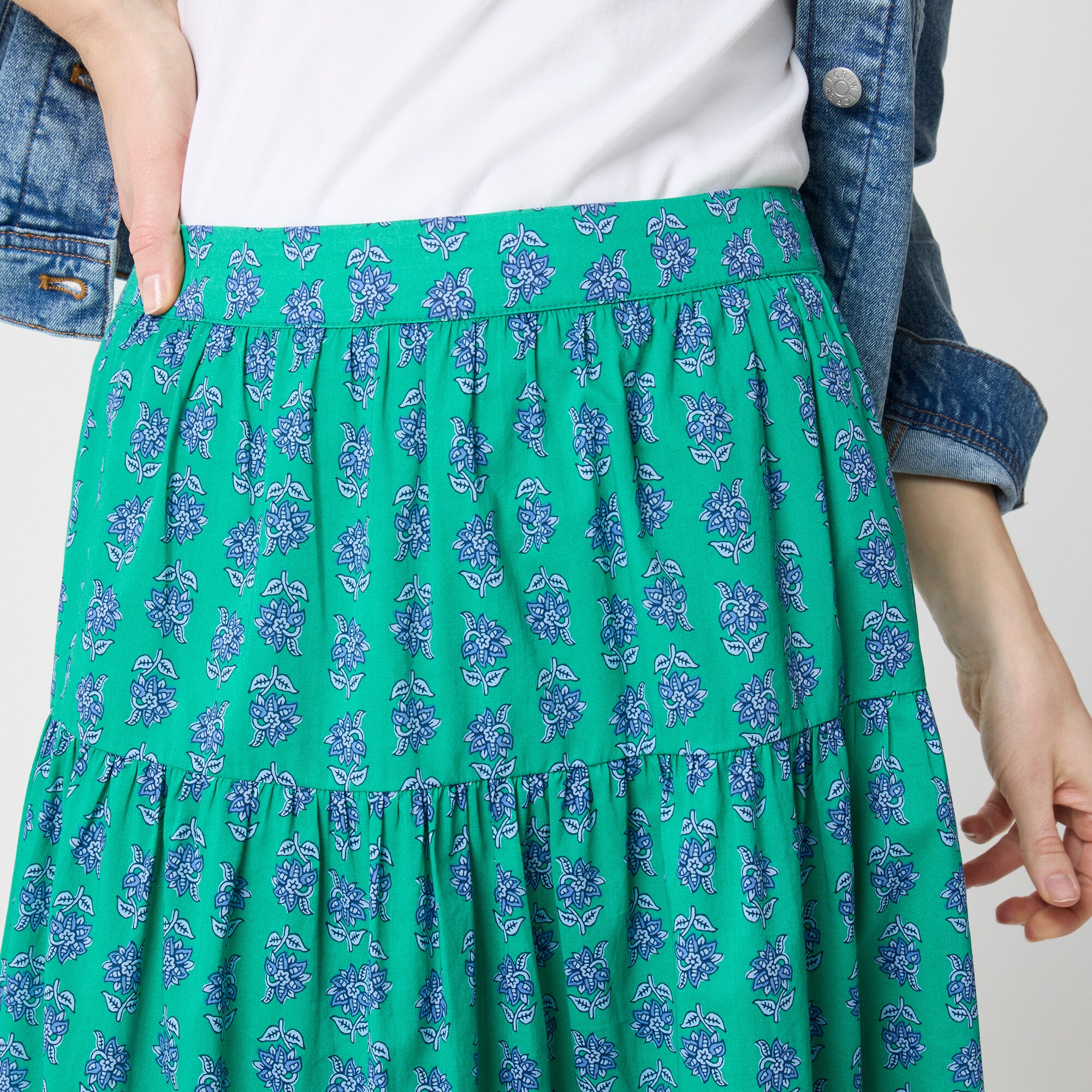 Printed tiered midi skirt