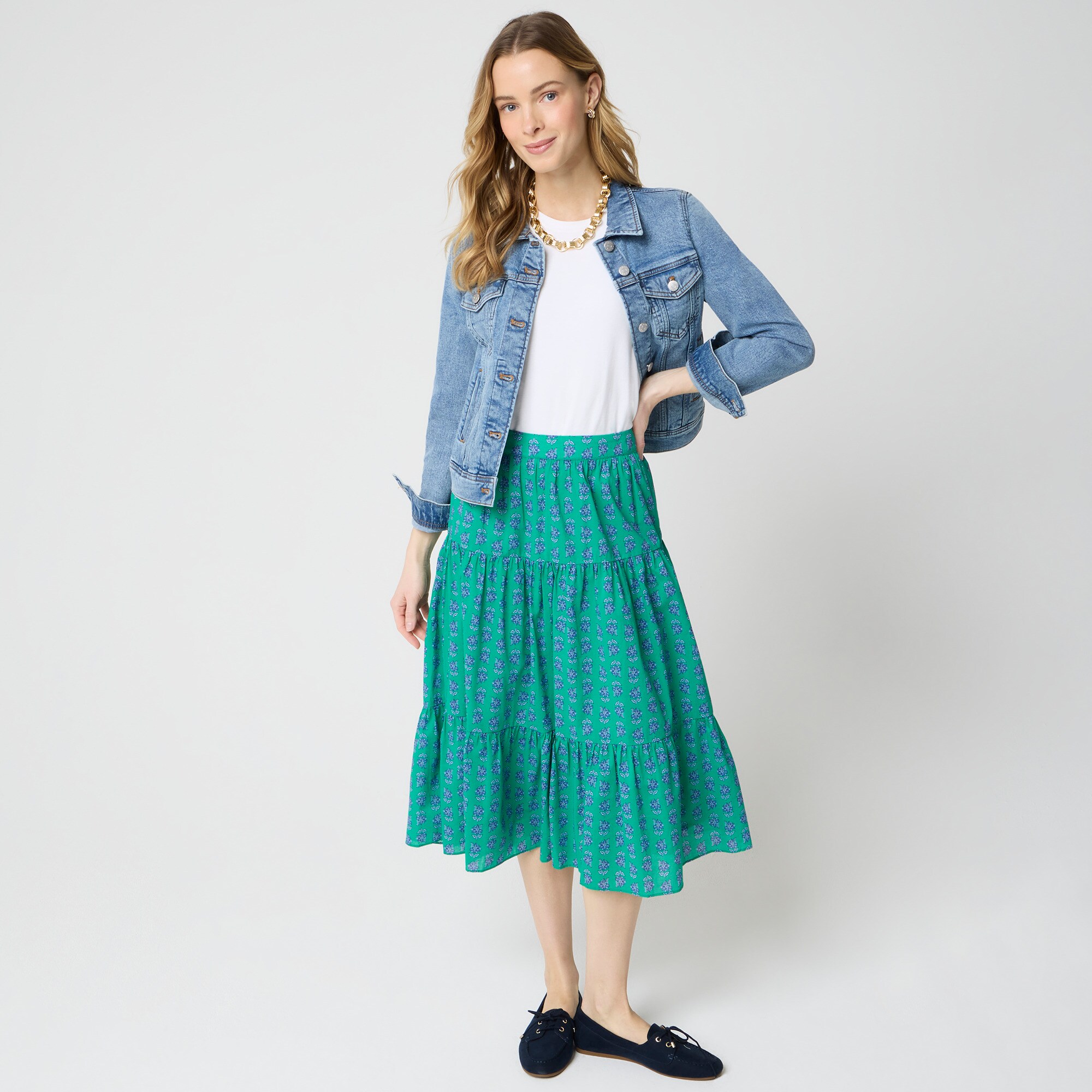 womens Printed tiered midi skirt