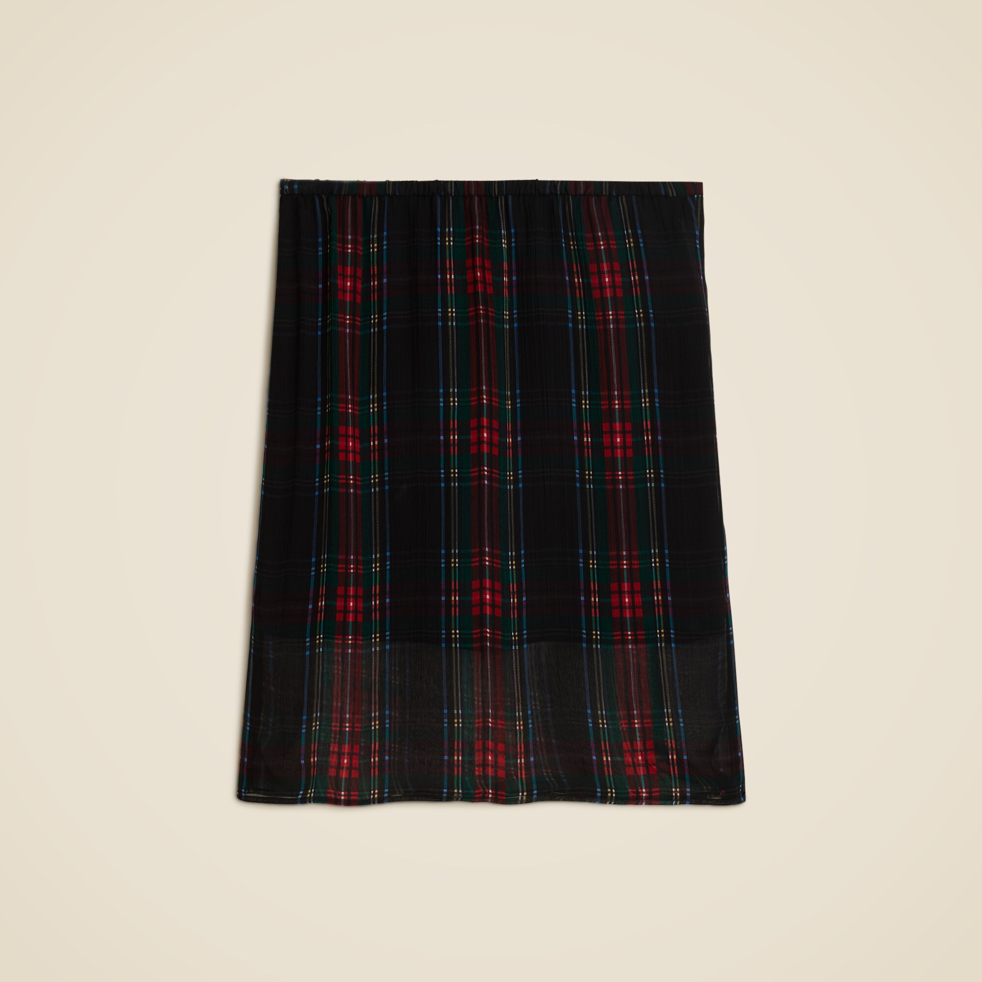 Gwen knee-length layered slip skirt in tartan crinkle chiffon