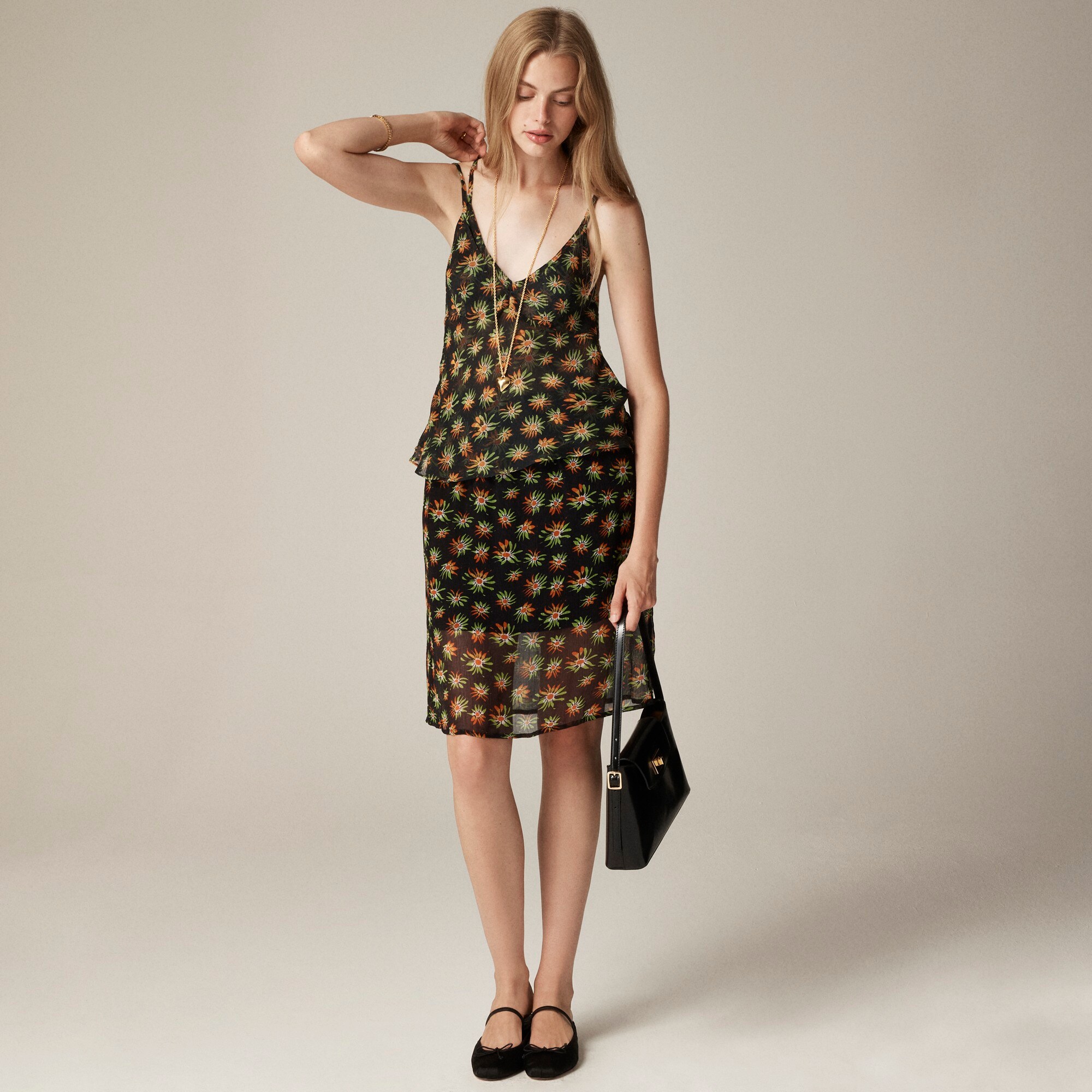  Gwen knee-length layered slip skirt in crinkle chiffon