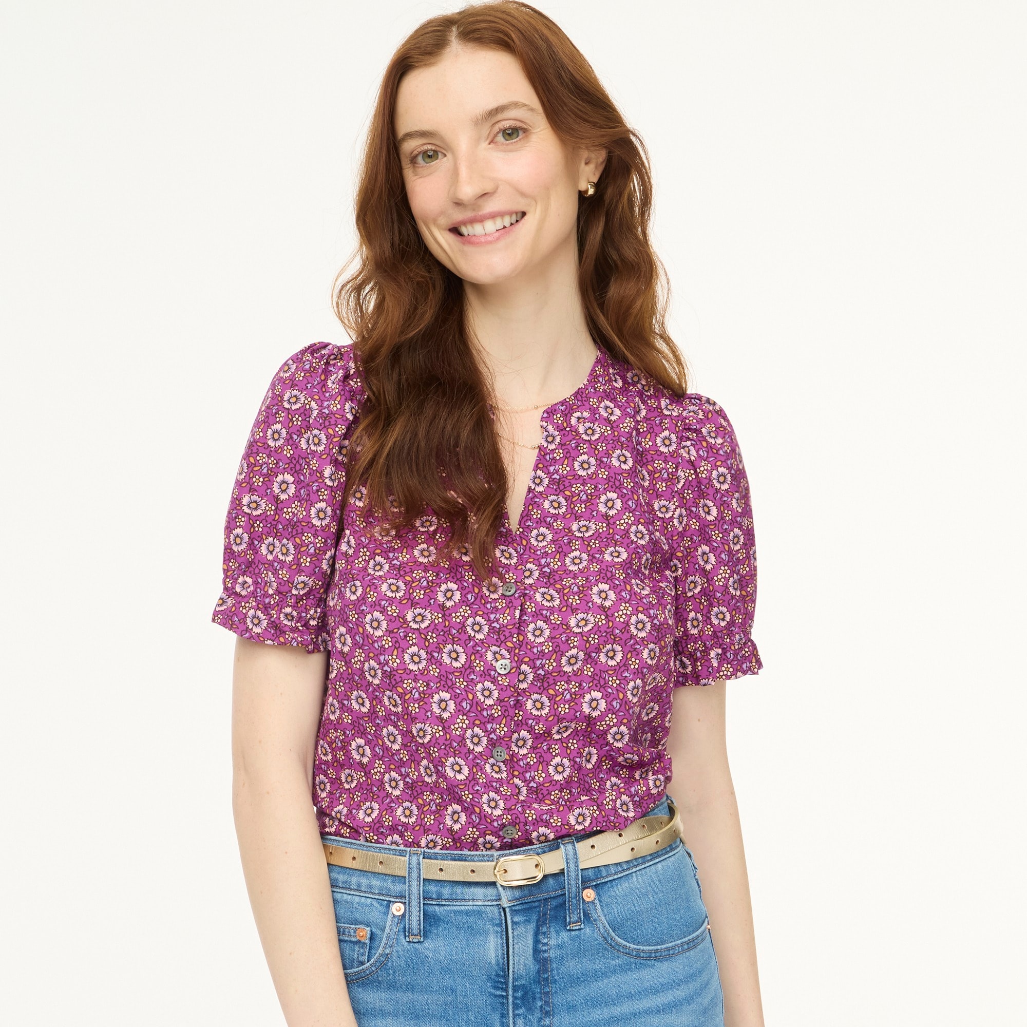 Printed puff-sleeve blouse