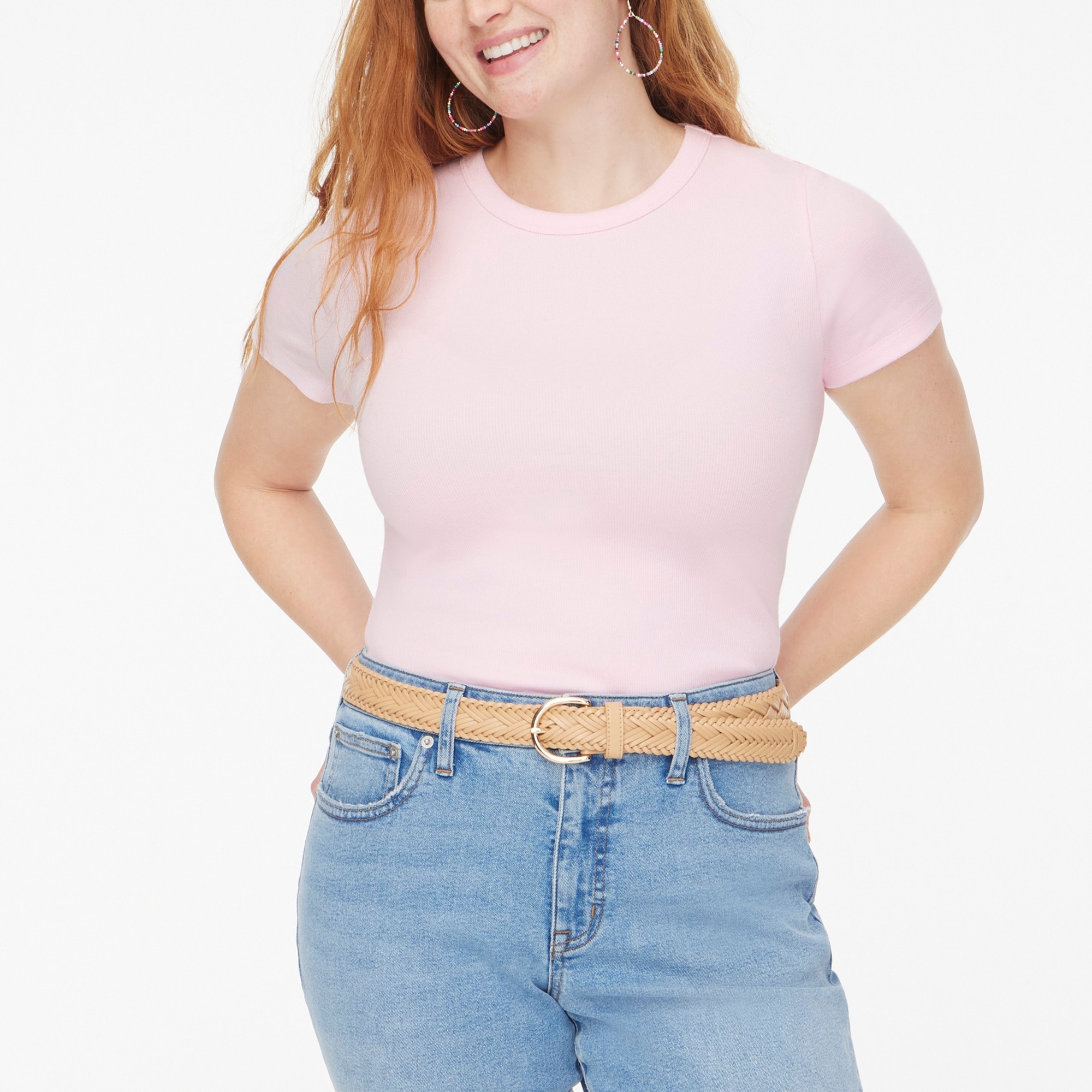 womens Short-sleeve ribbed crewneck tee