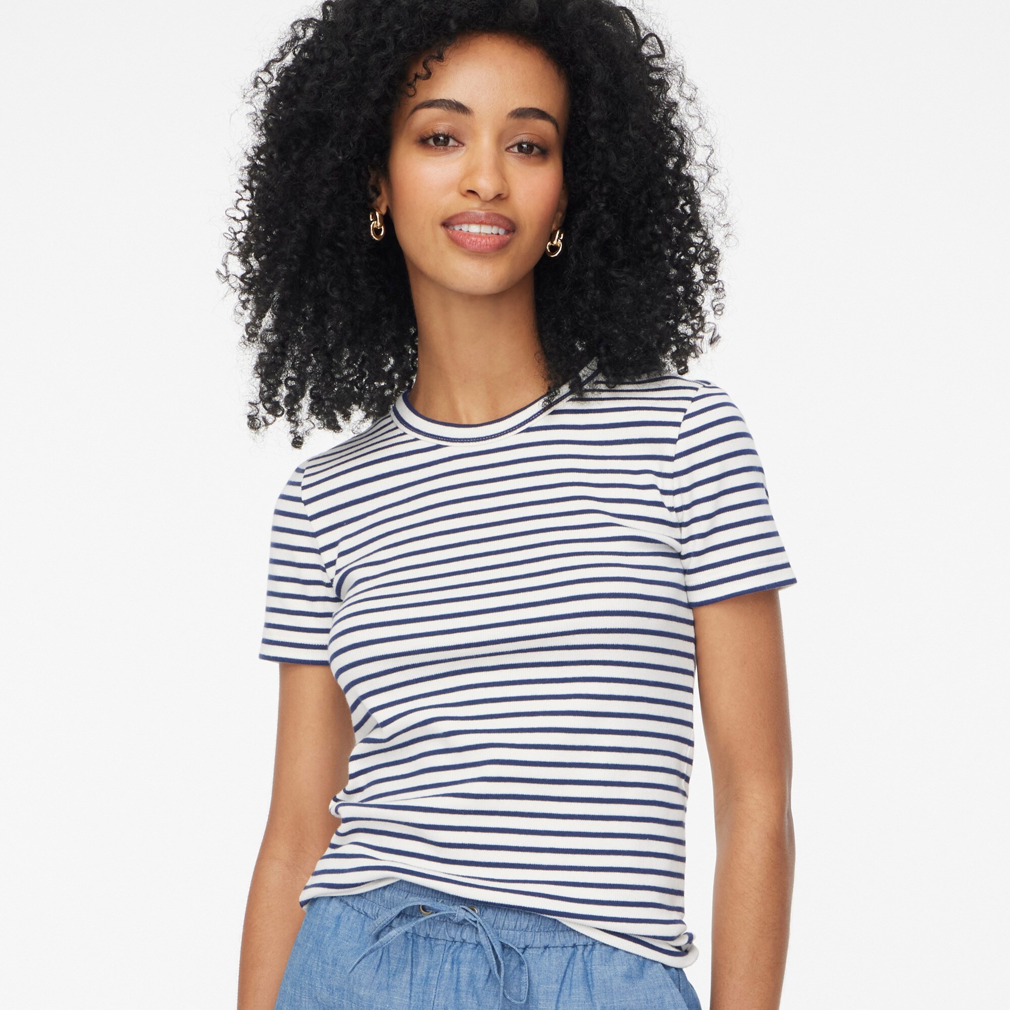 womens Striped ribbed crewneck tee