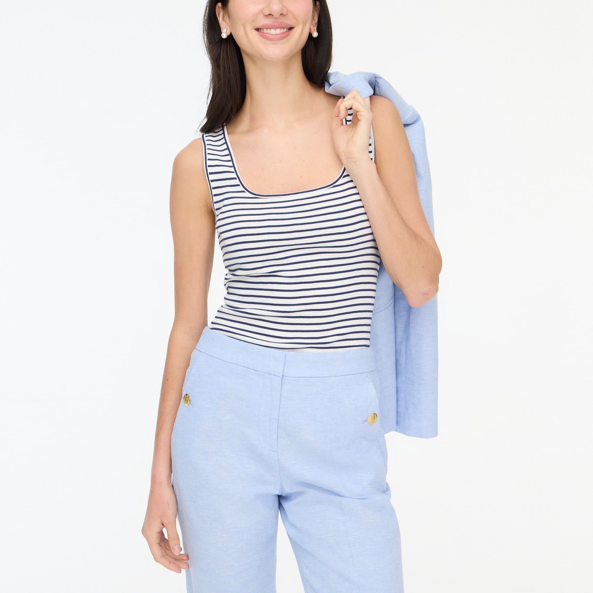 womens Striped ribbed scoopneck tank top