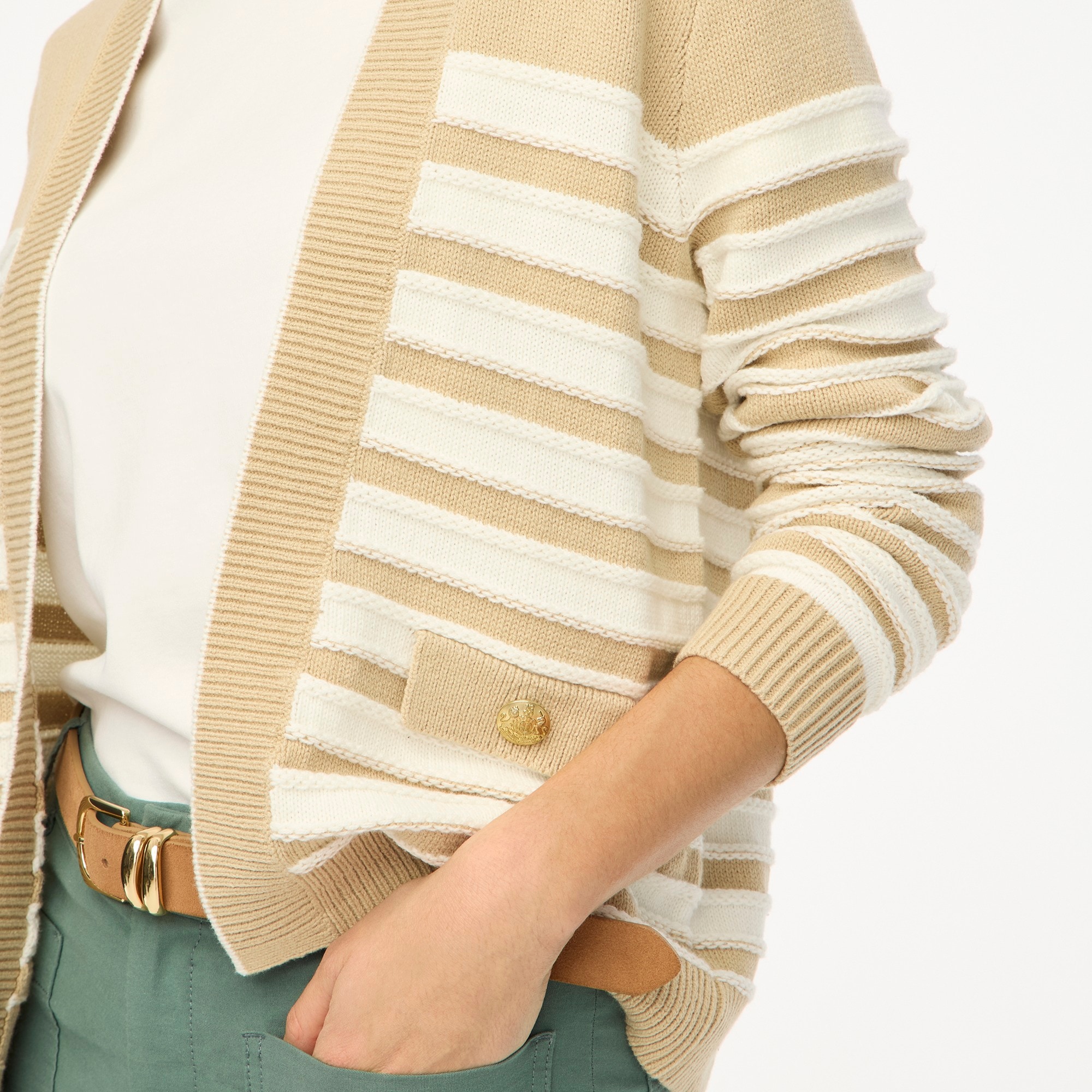 Striped open cardigan sweater