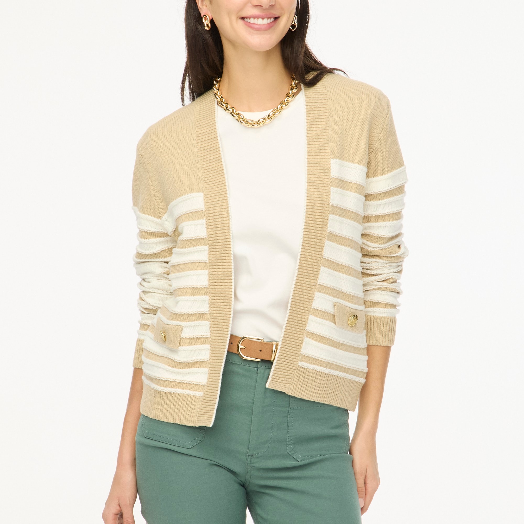 Striped open cardigan sweater