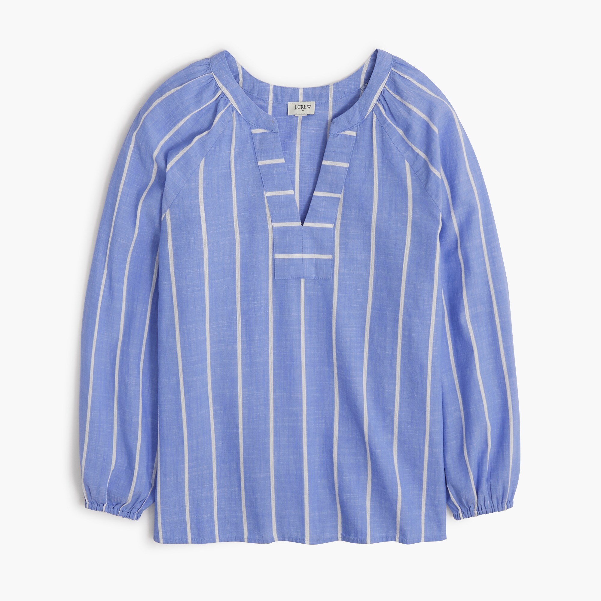 Striped split-neck popover blouse