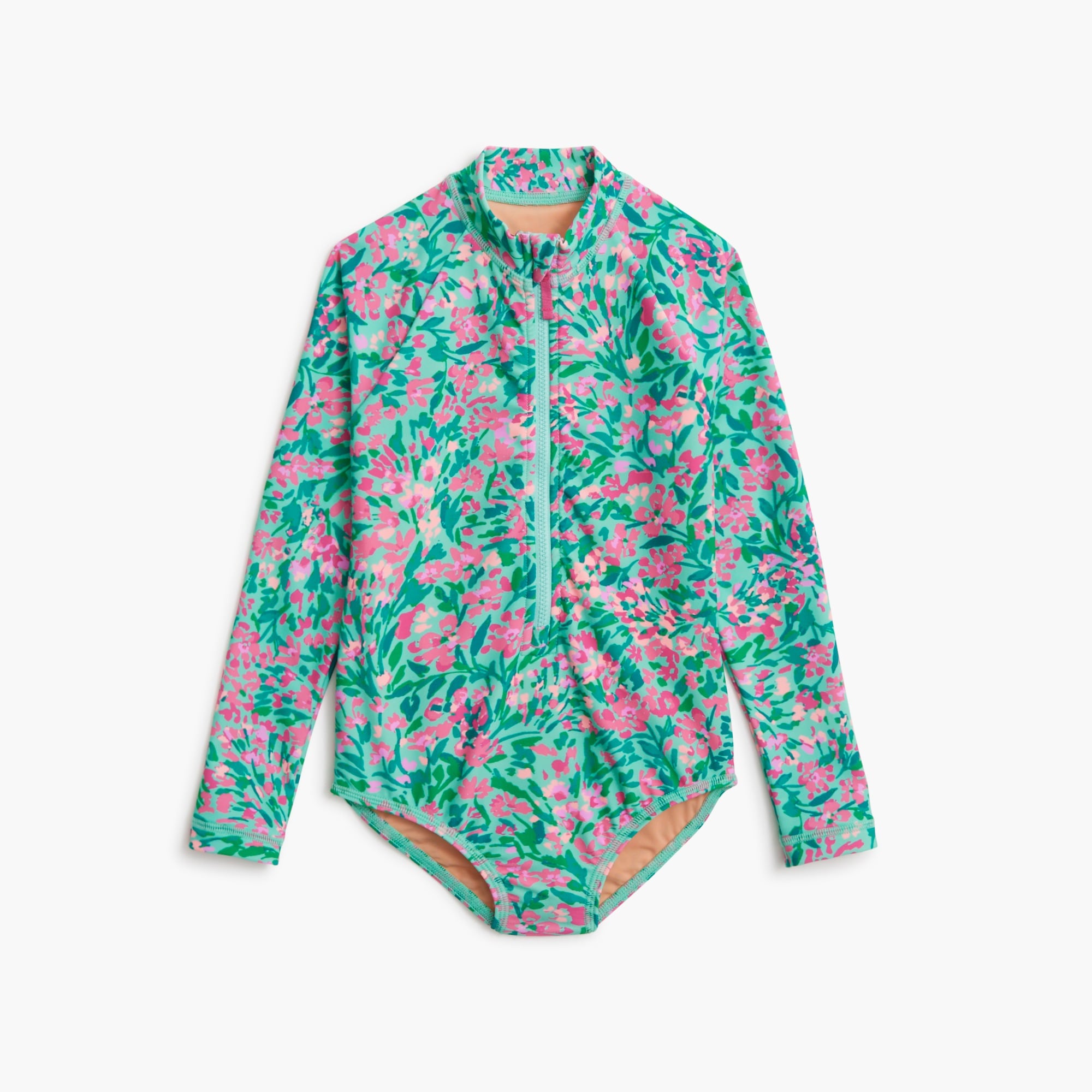  Girls' floral rash guard swimsuit
