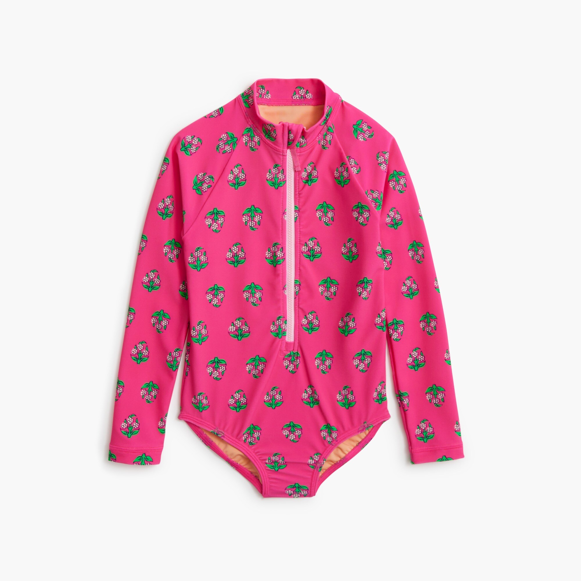 girls' block-print rash guard swimsuit for girls