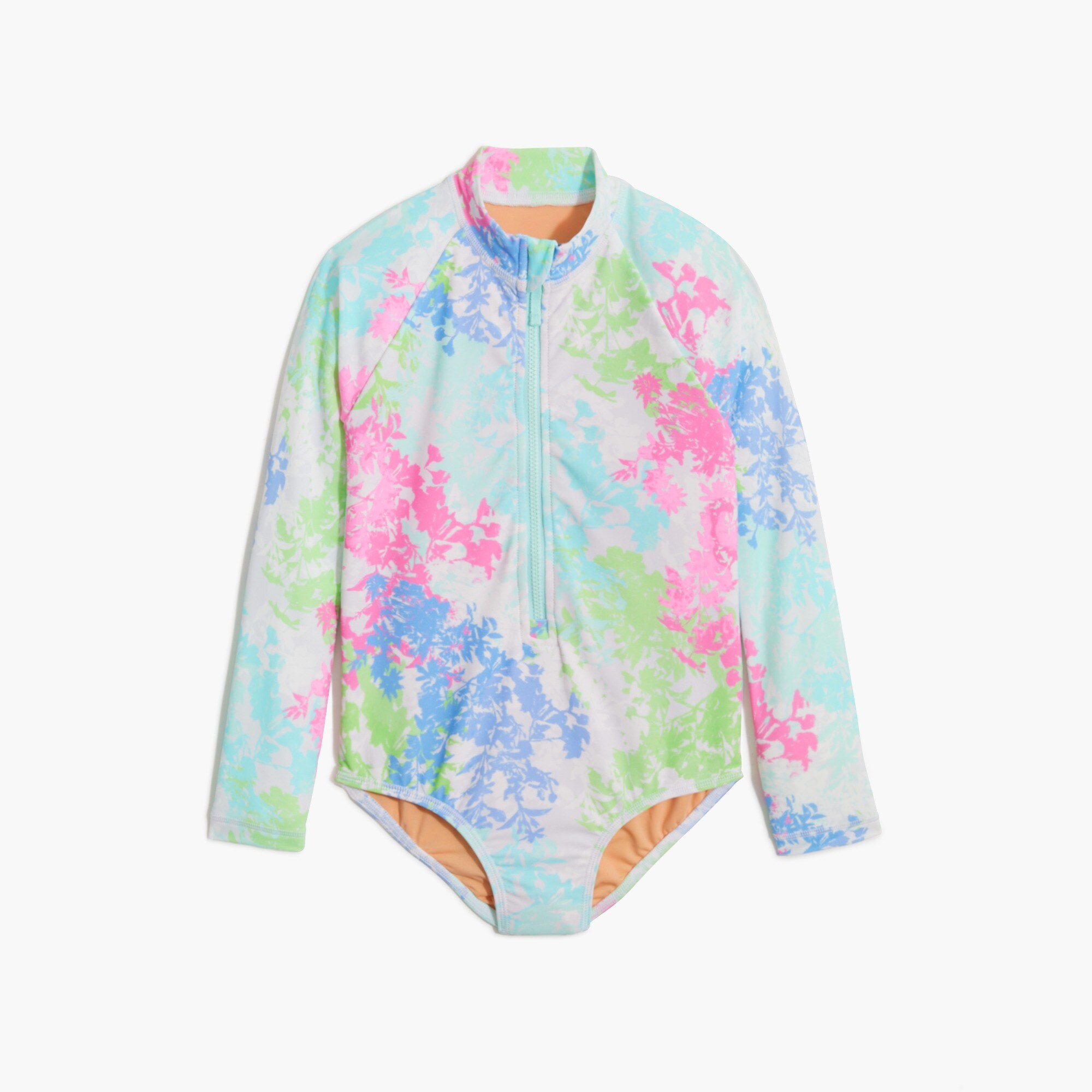 Girls' floral rash guard swimsuit