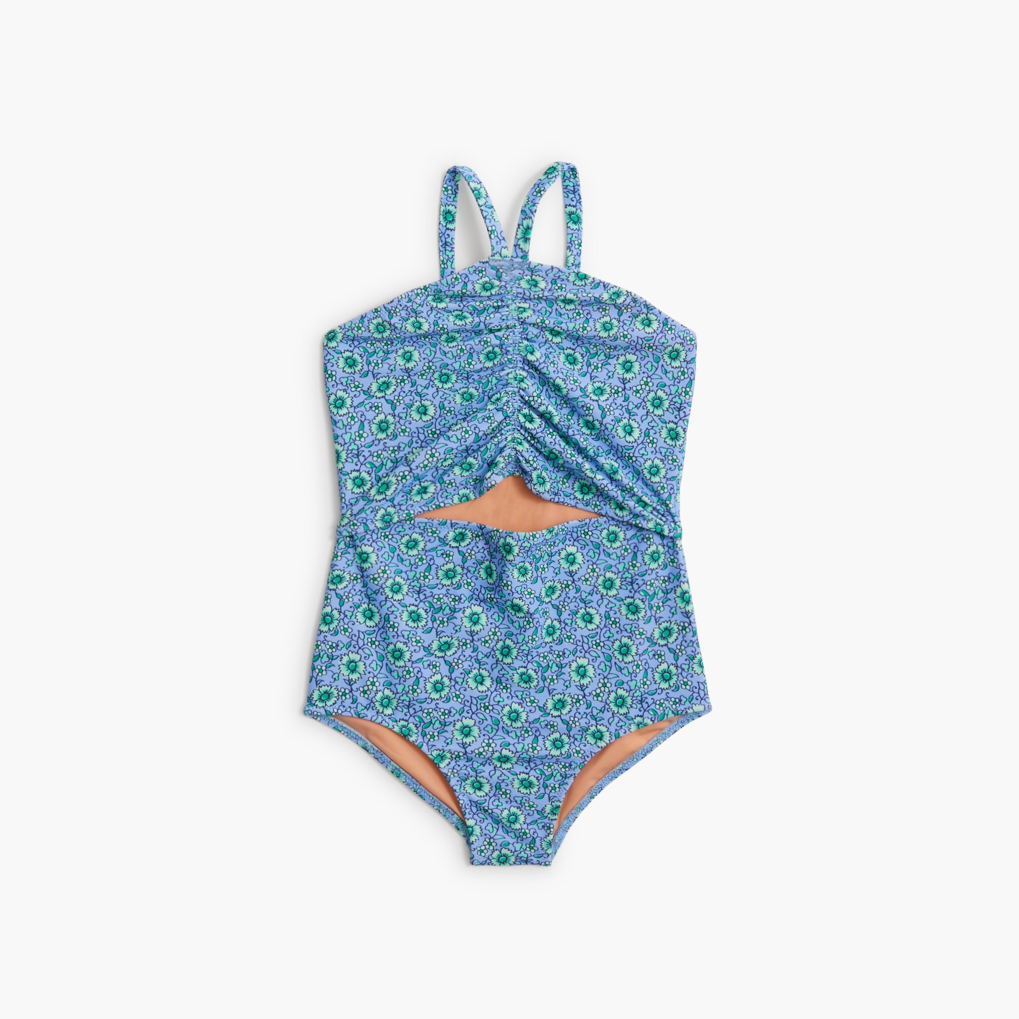  Girls' block-print one-piece swimsuit