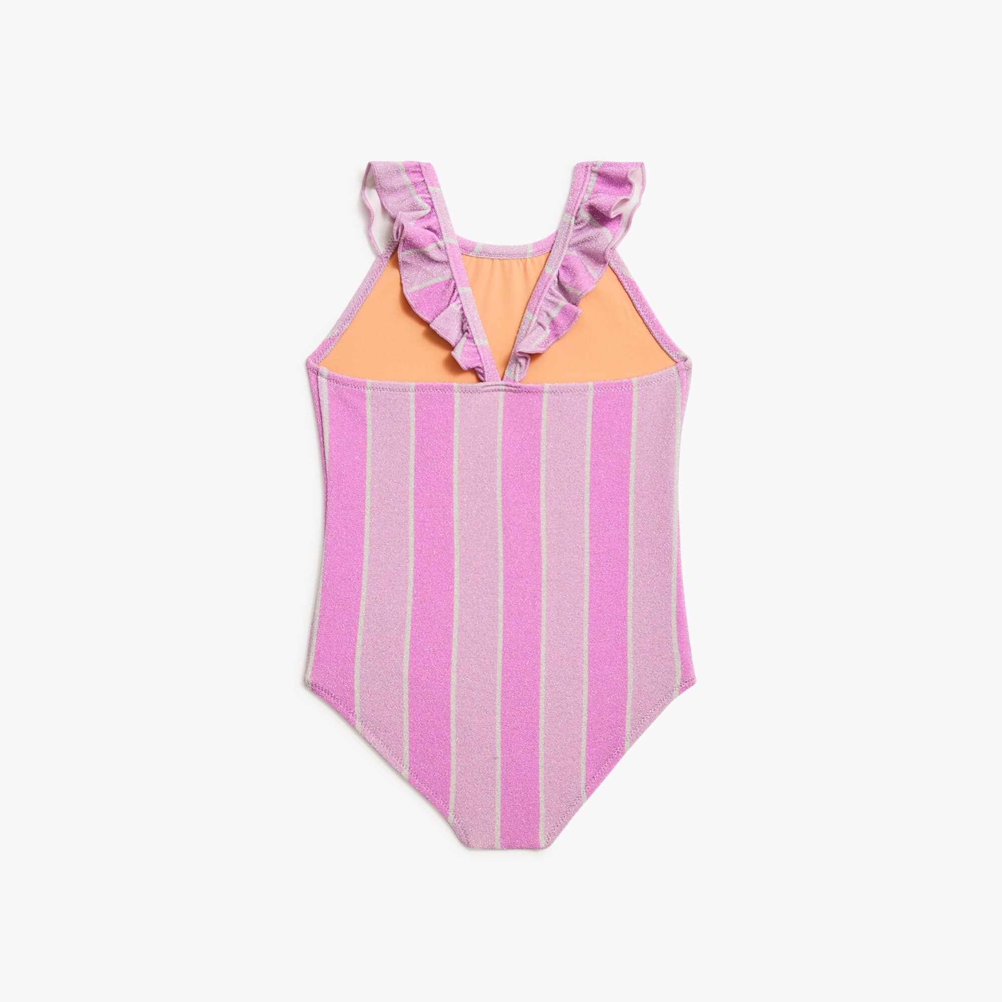 Girls' shimmer-stripe ruffle-strap one-piece swimsuit