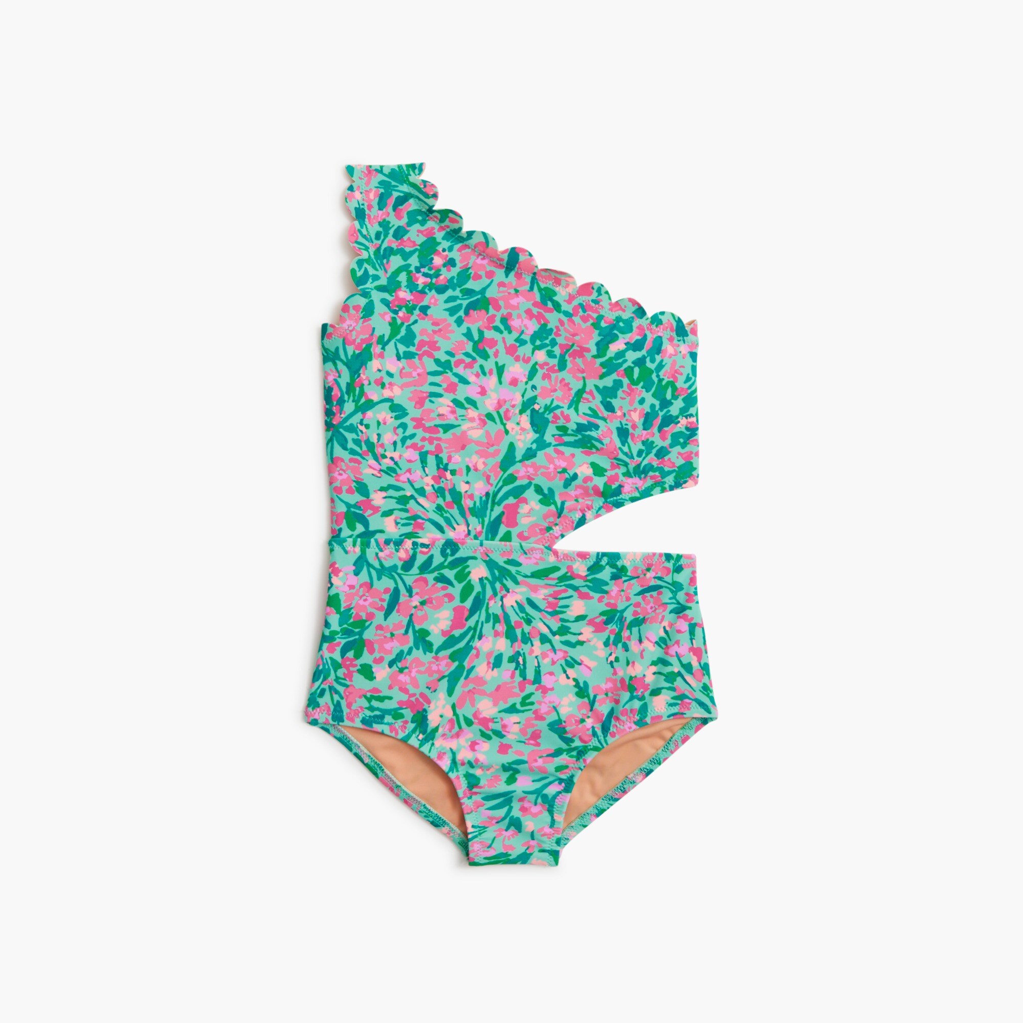 Girls' floral scalloped one-piece swimsuit