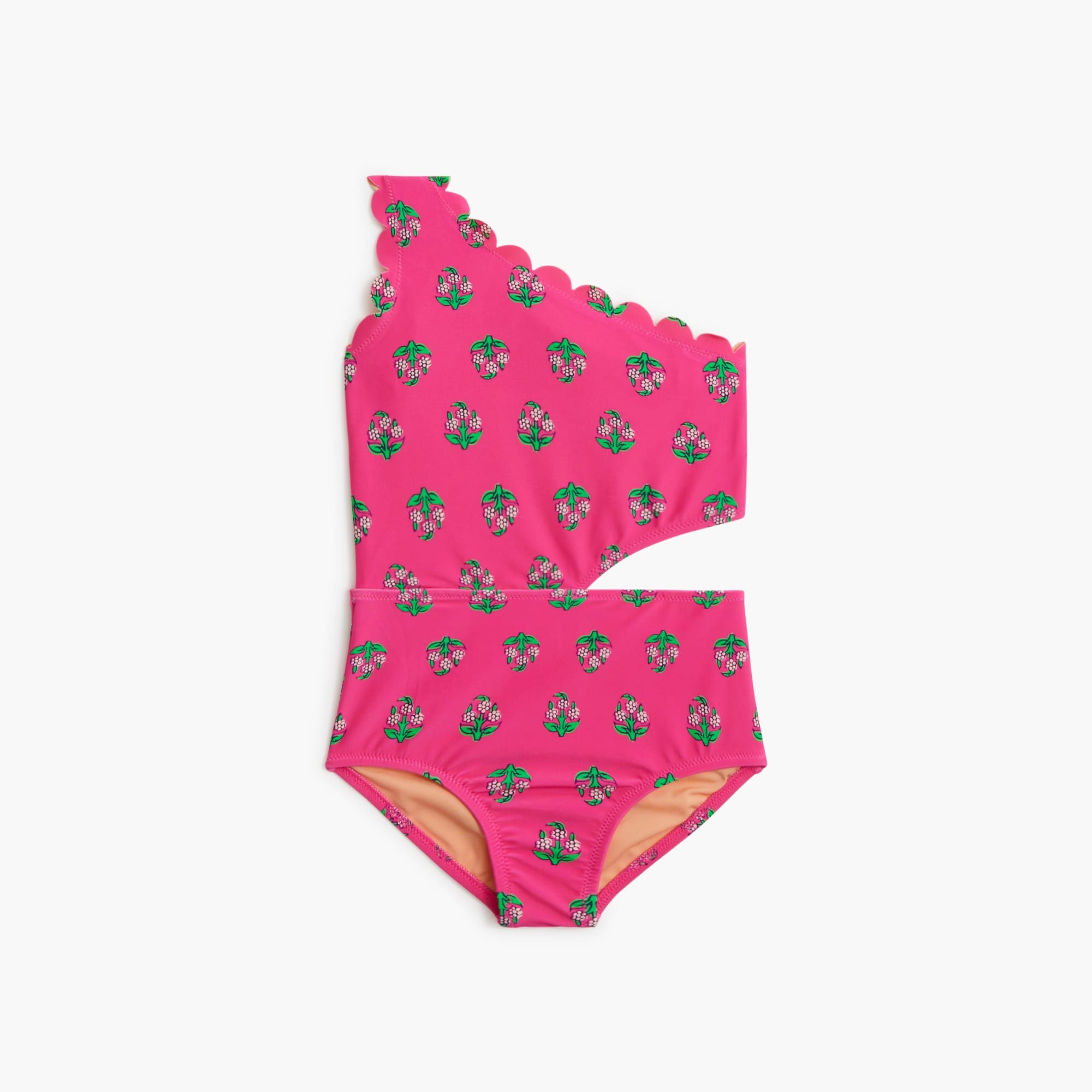 girls' block-print scalloped one-piece swimsuit for girls