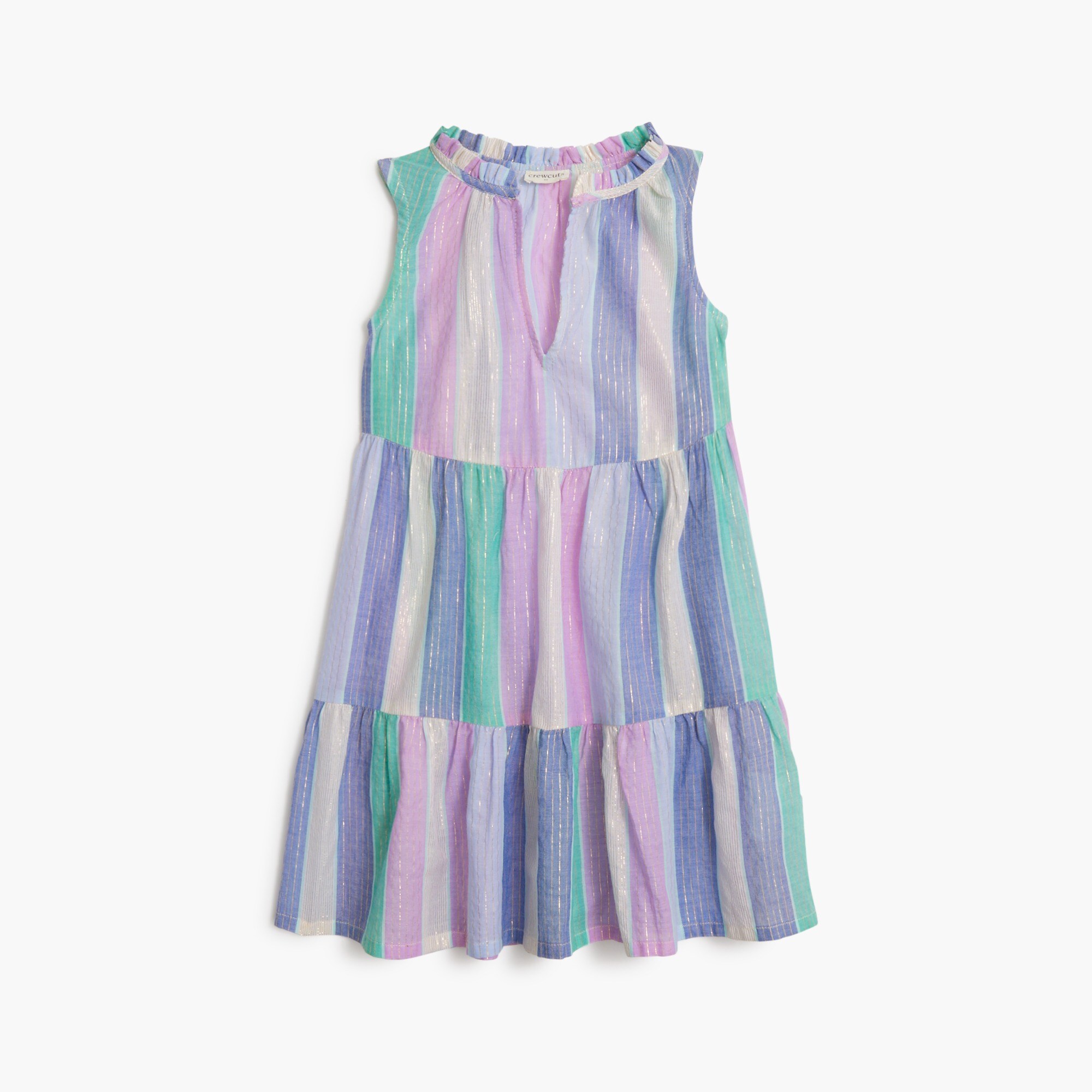 Girls' tiered metallic-stripe beach dress