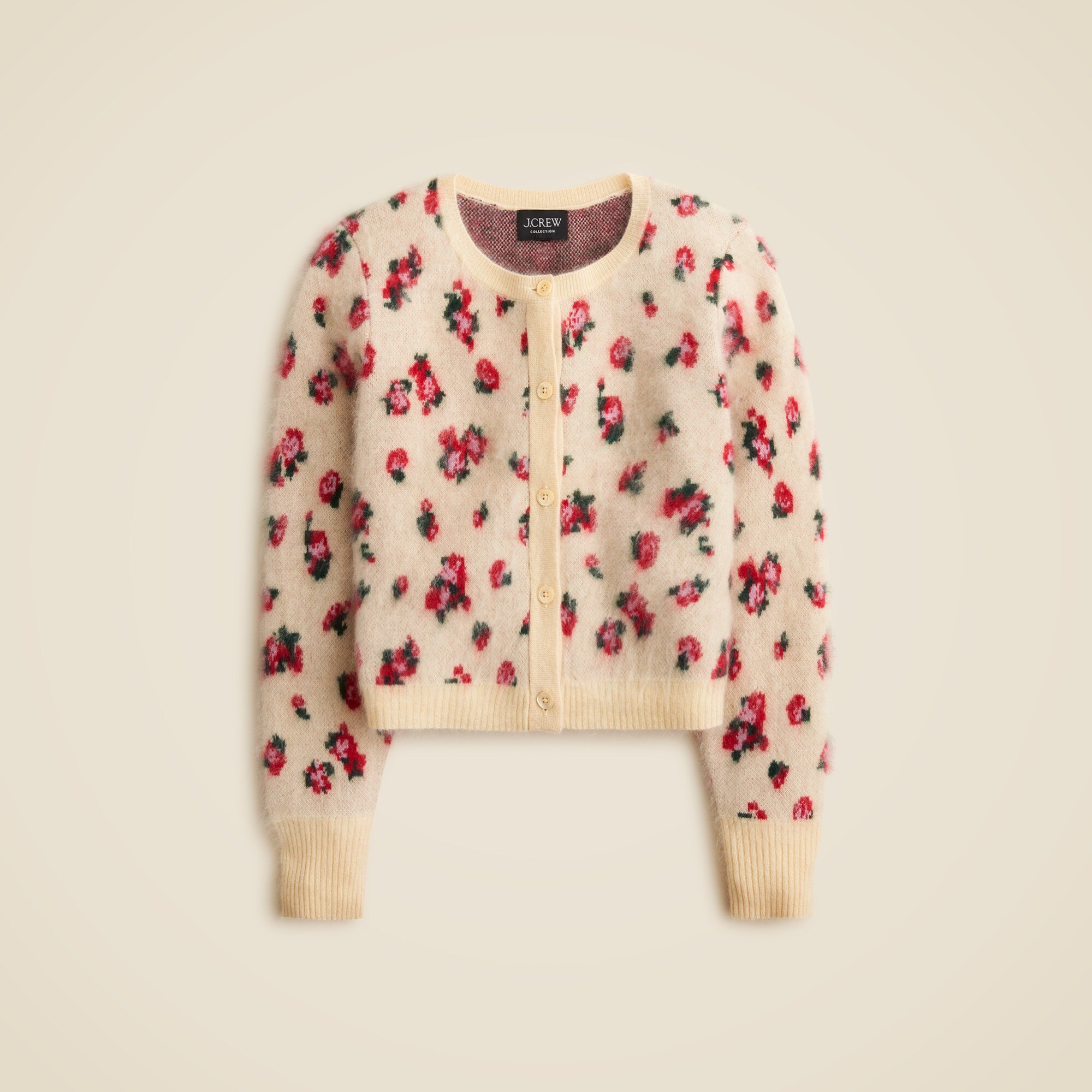 Brushed cashmere cropped cardigan in blurry floral