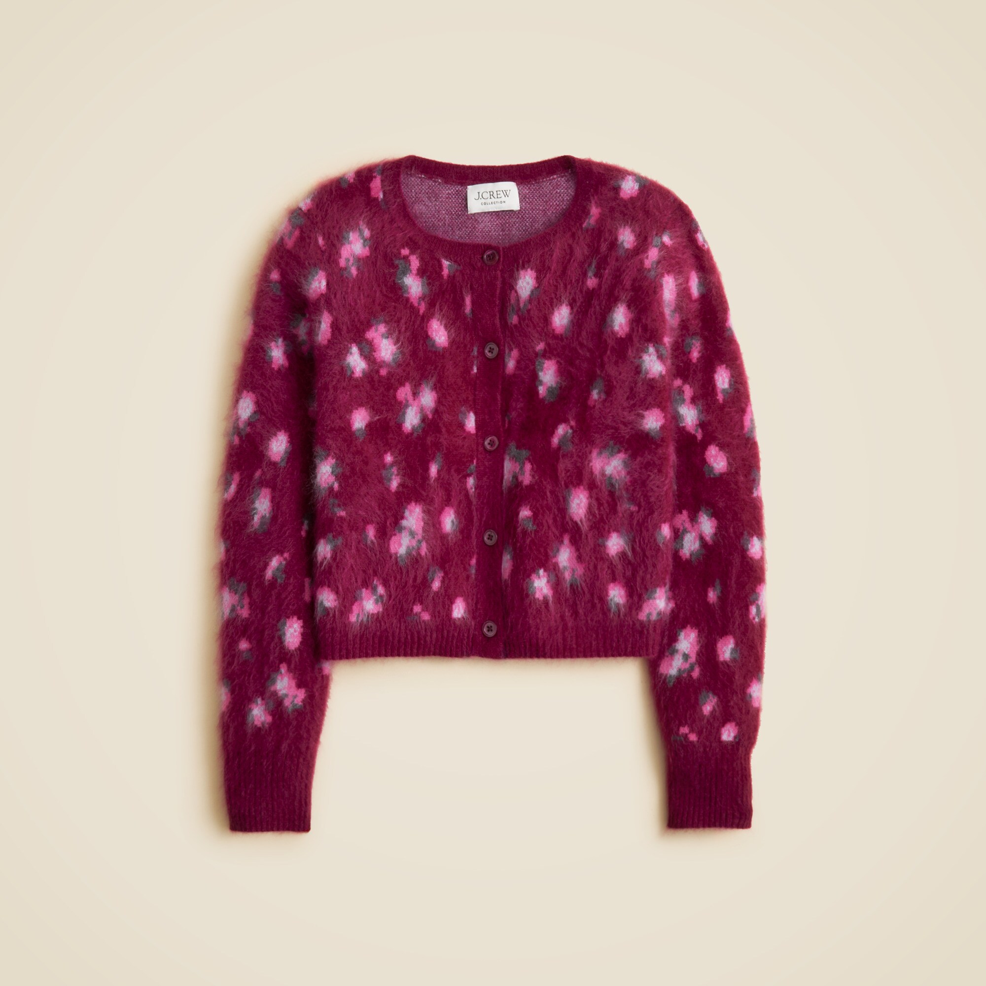  Brushed cashmere cropped cardigan in blurry floral