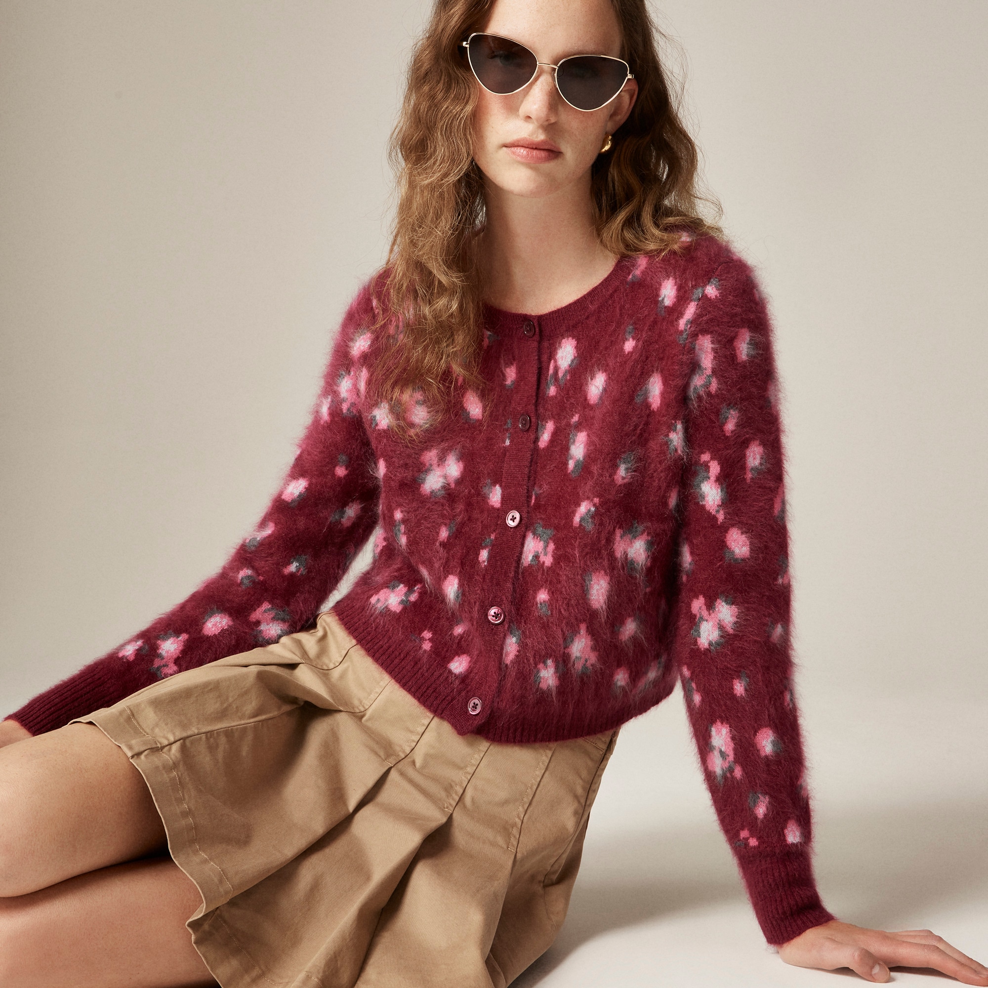 Brushed Cashmere Cropped Cardigan In Blurry Floral For Women | J.Crew
