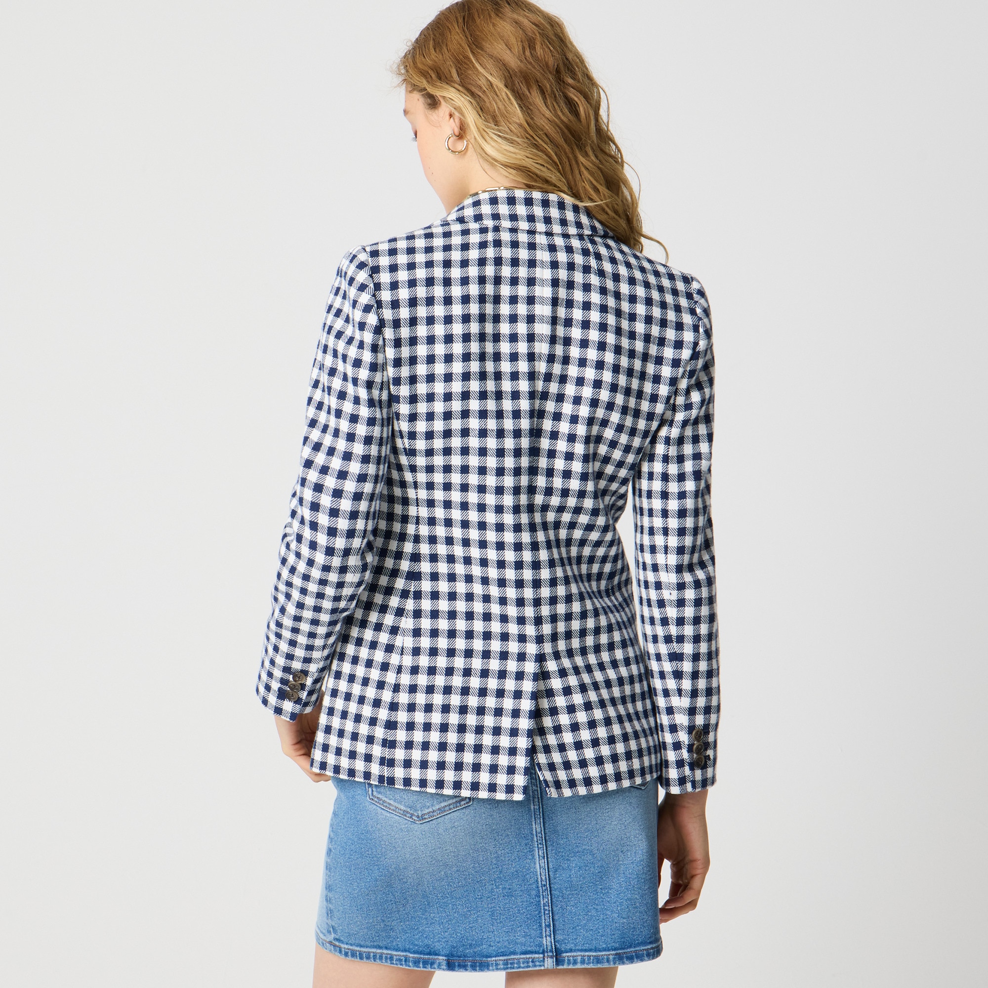 Gingham one-button blazer