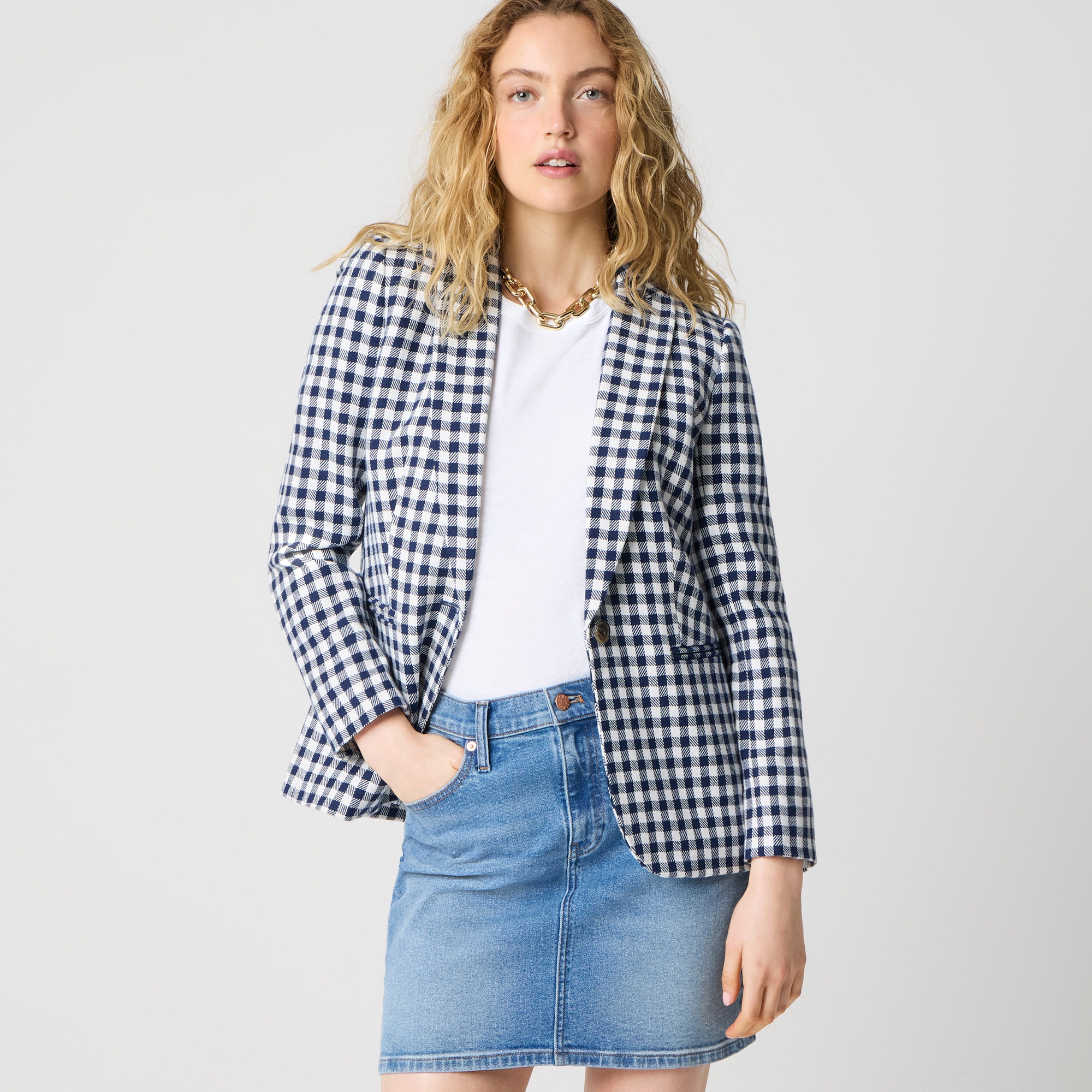 Gingham one-button blazer
