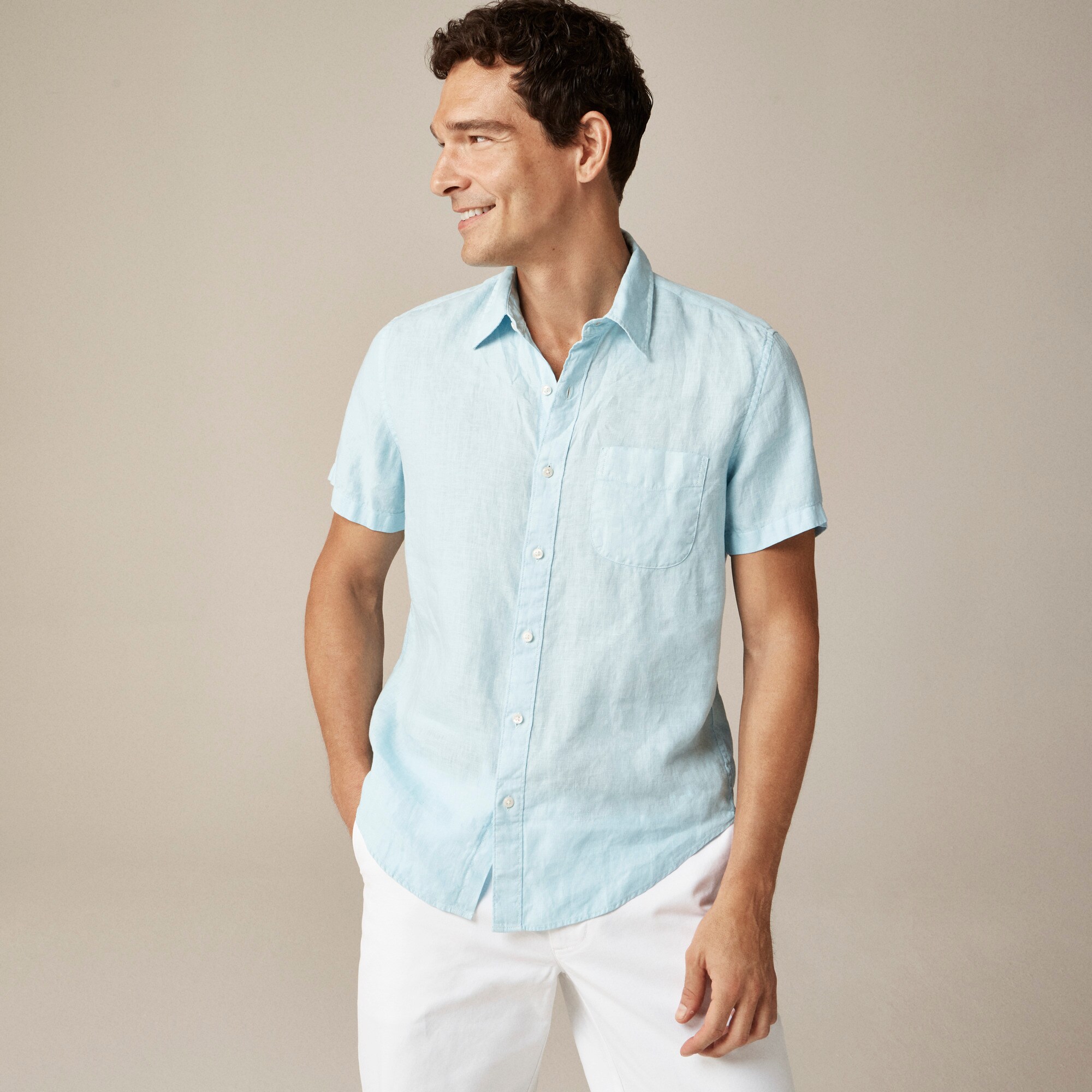  Tall short-sleeve washed linen shirt