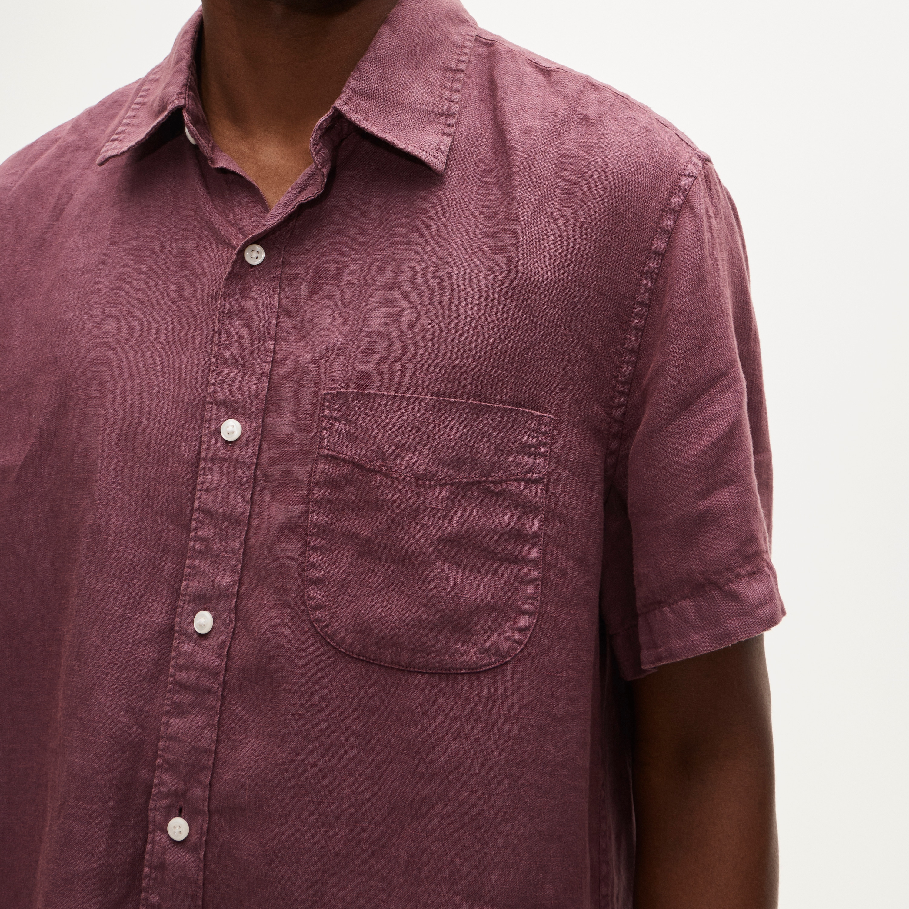 Short-sleeve washed linen shirt