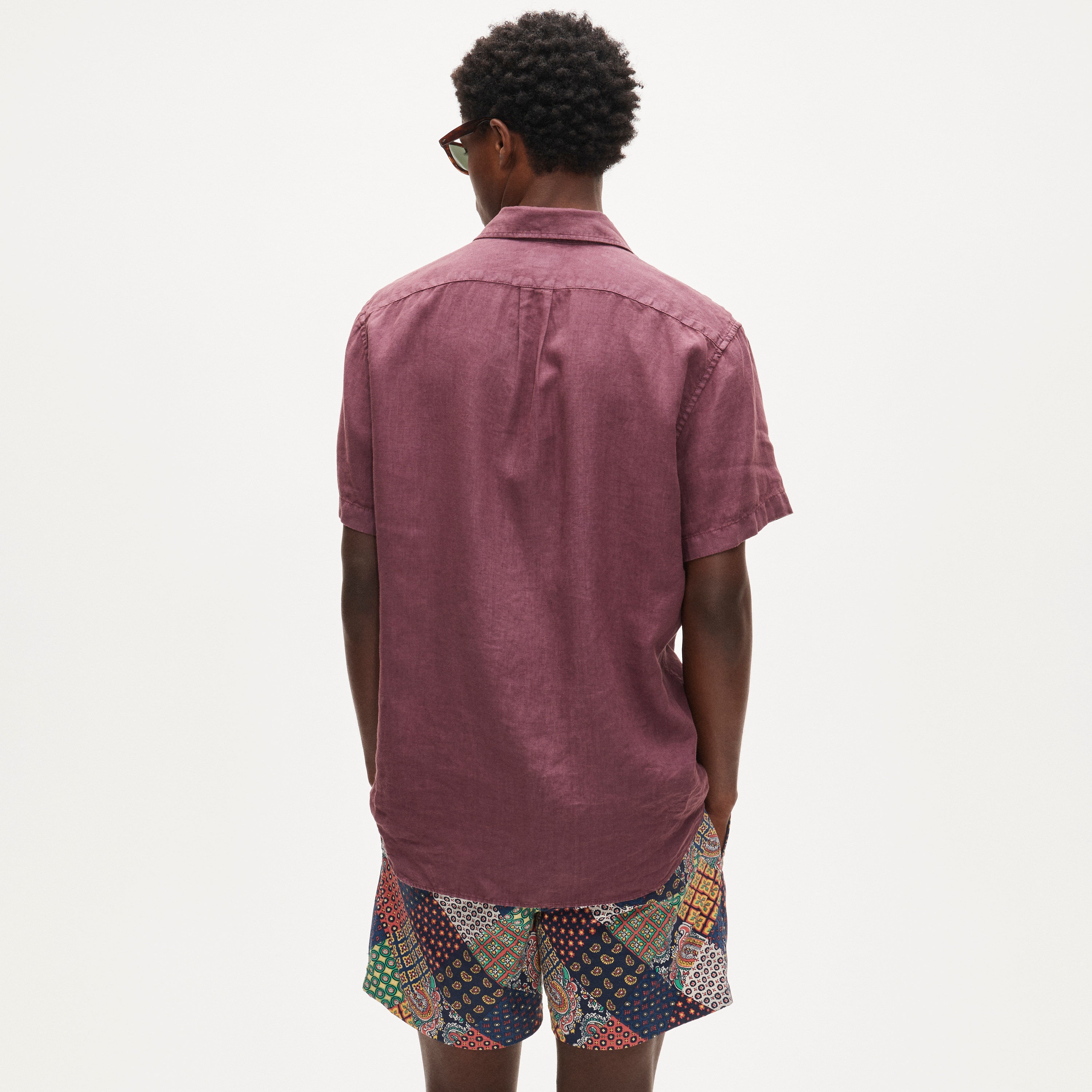 Short-sleeve washed linen shirt