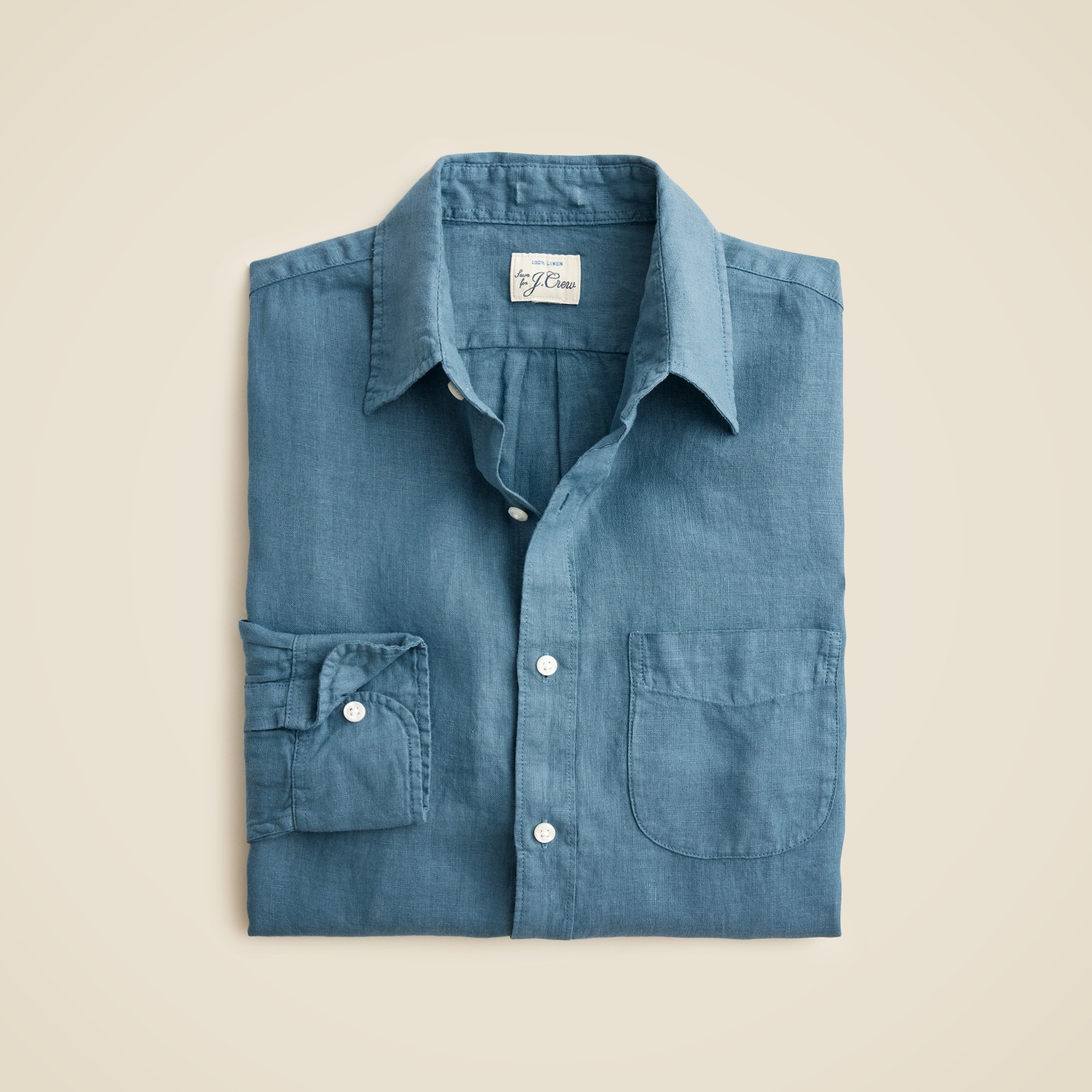 mens Washed linen shirt with point collar