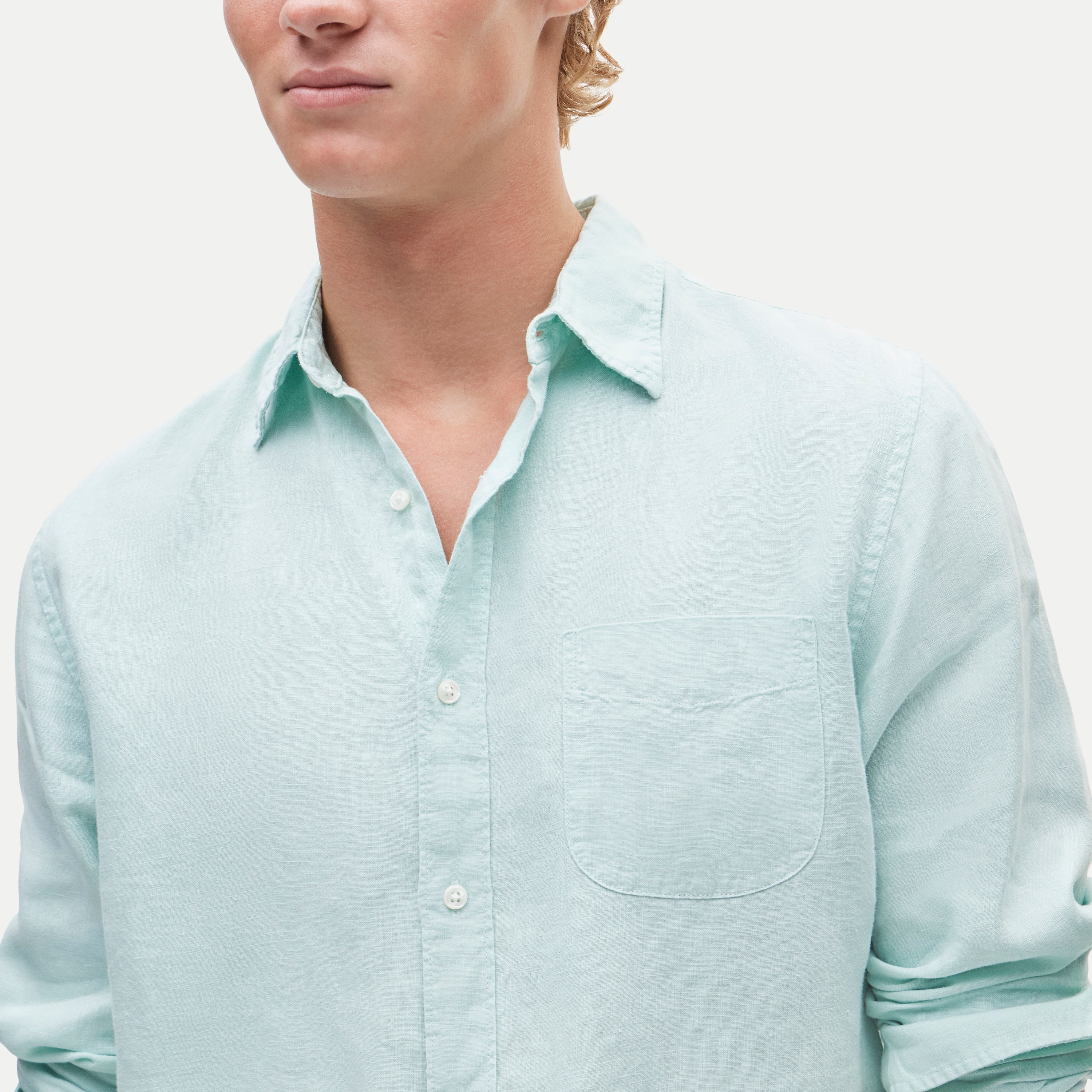 Washed linen shirt with point collar