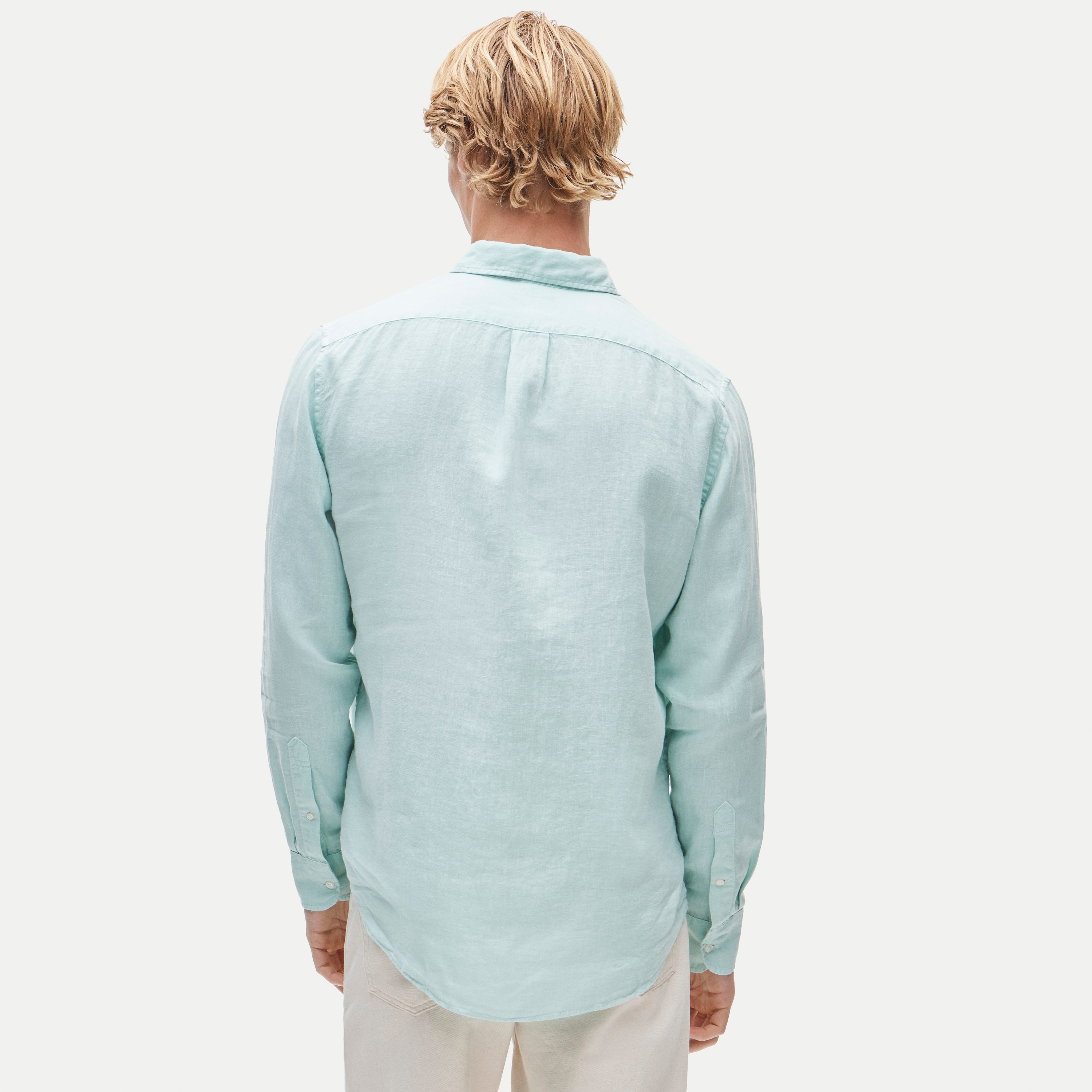 Washed linen shirt with point collar