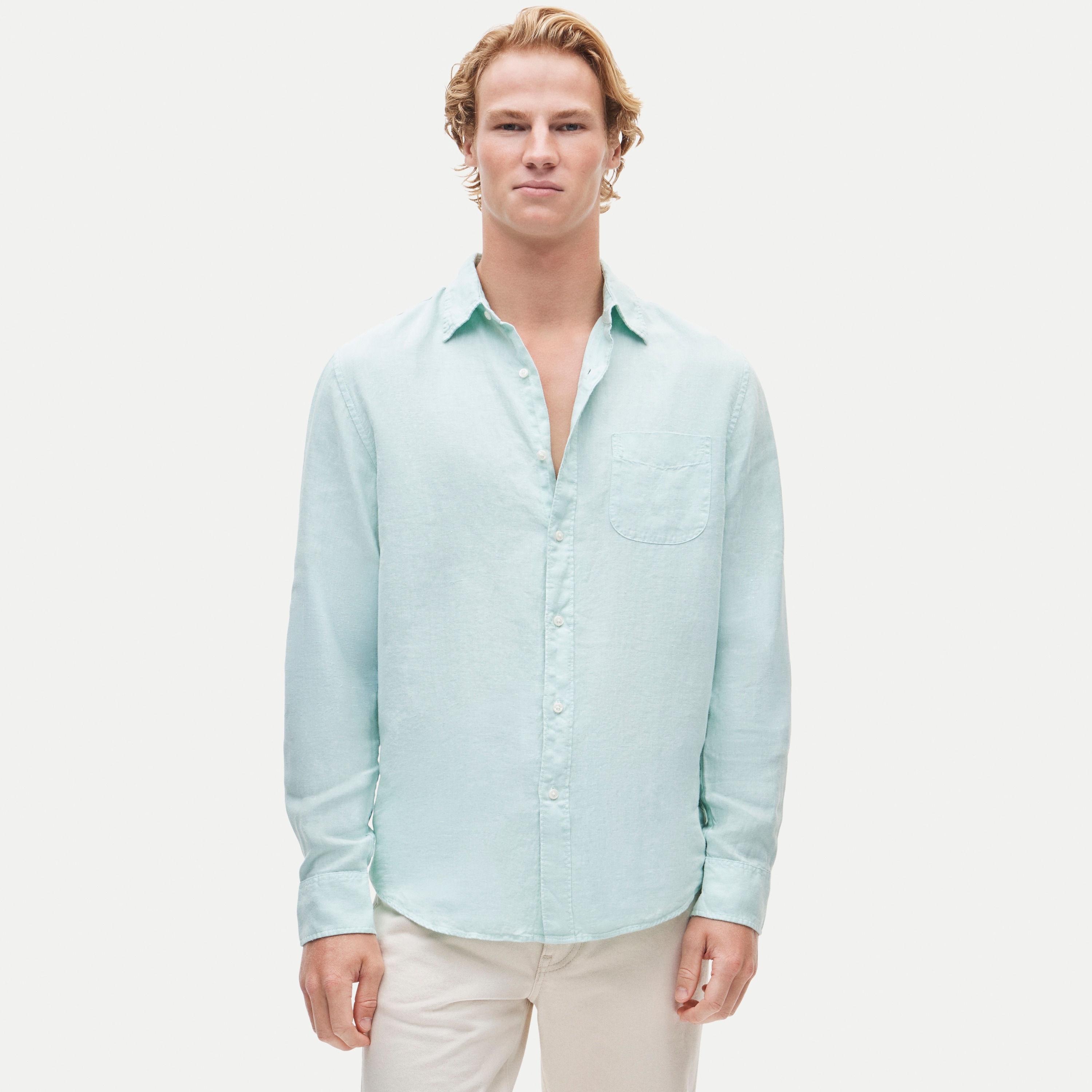 Washed linen shirt with point collar