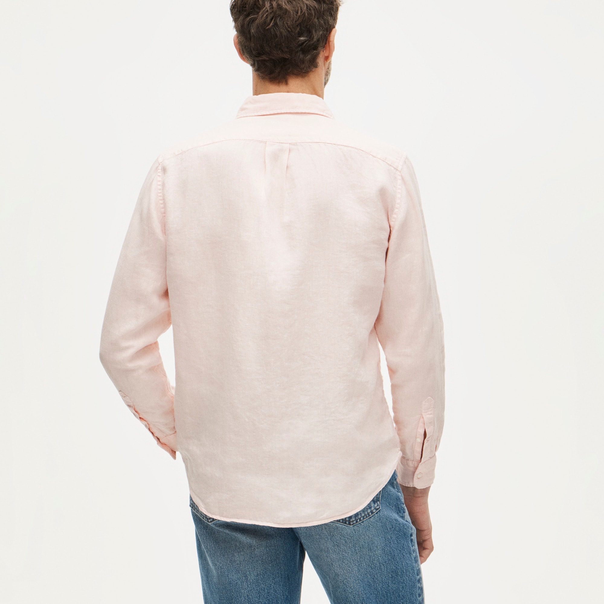 Washed linen shirt with point collar